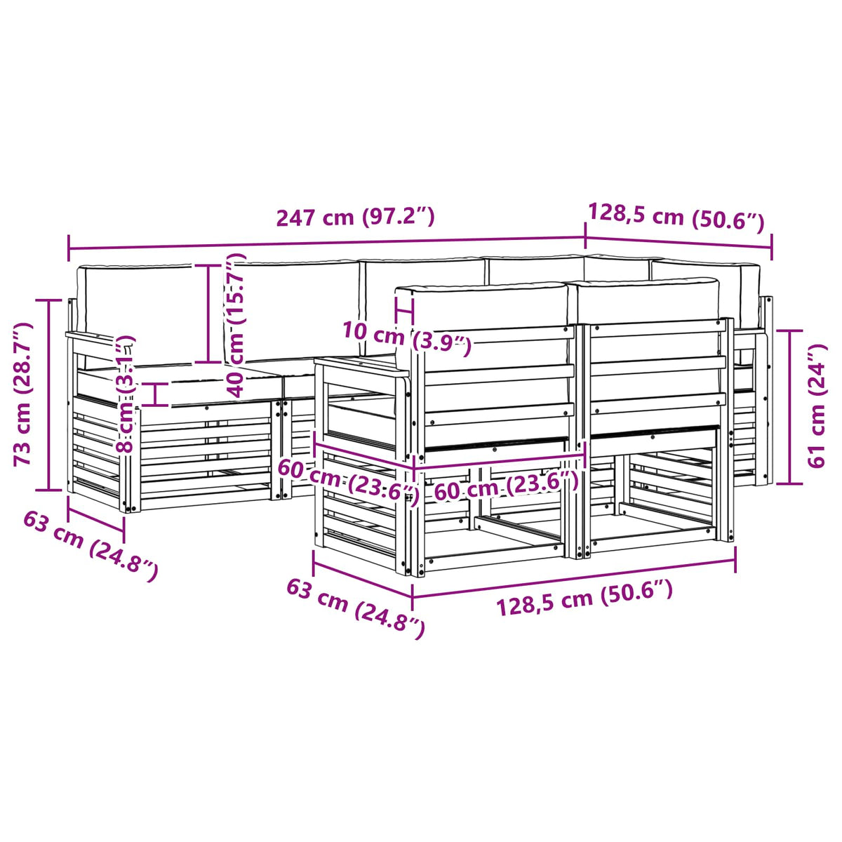 Set vanjskih sofa 7 pcs Bijela i krem 247 x 128,5 x 73 cm
