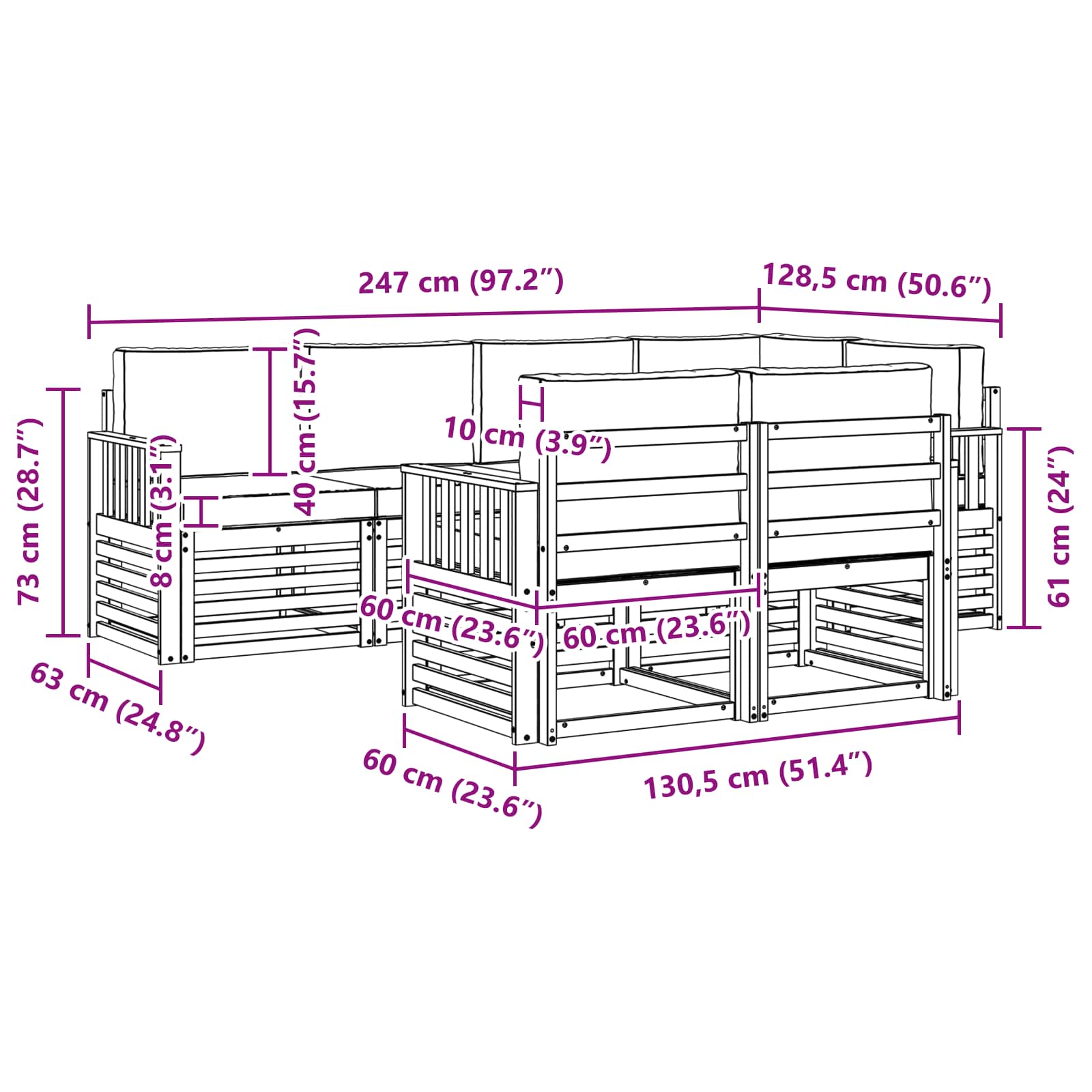 Set vanjskih sofa 7 pcs Bijela i bež 247 x 128,5 x 73 cm