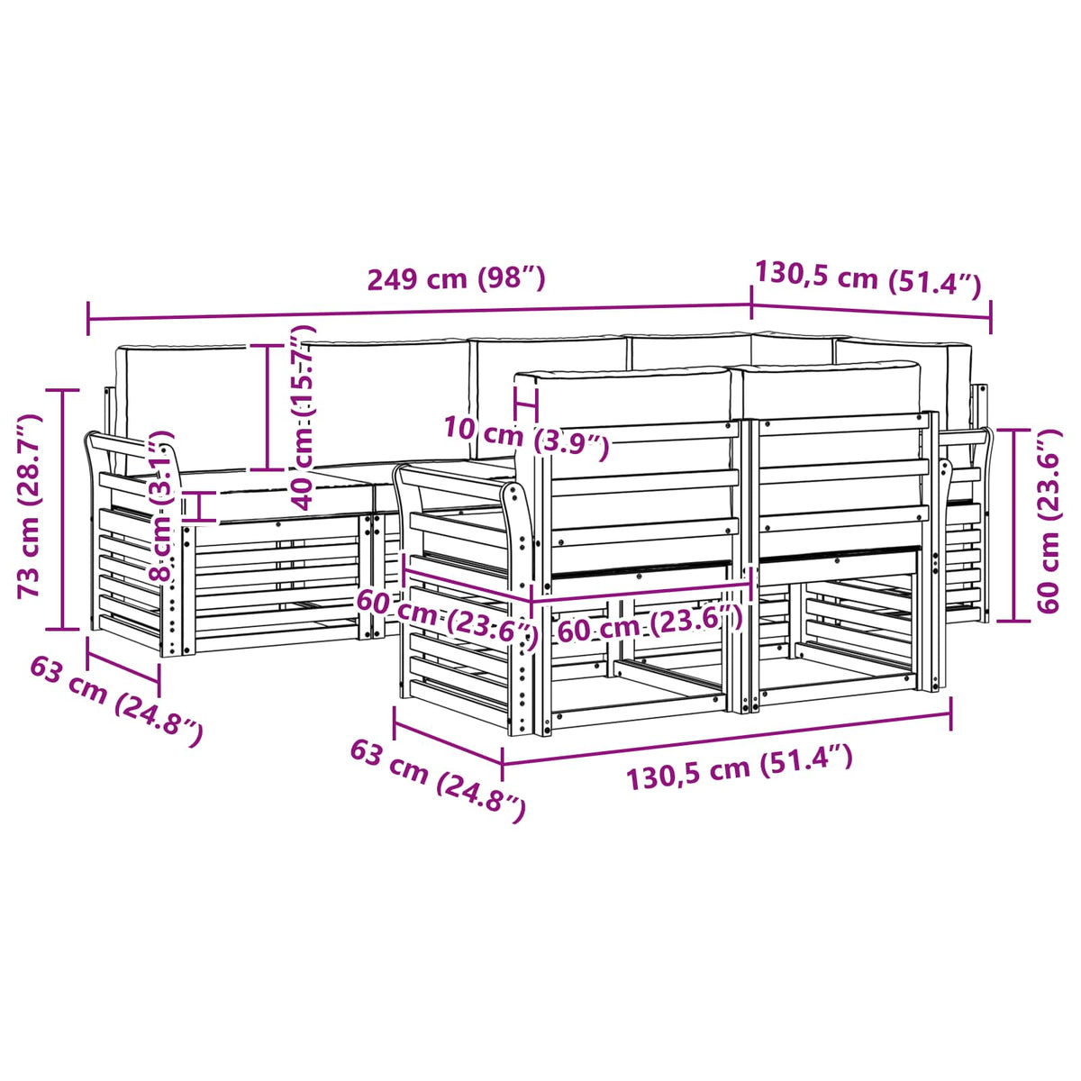 Set vanjskih sofa 7 pcs Bijela i antracit 249 x 130,5 x 73 cm