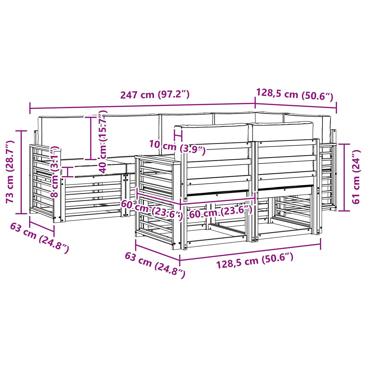 Set vanjskih sofa 7 kom. Bijela i bež Poliester 247 x 128,5 x 73 cm