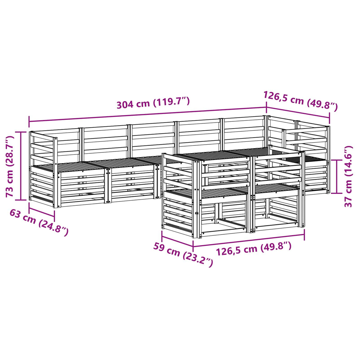 Set vanjskih sofa 8 pcs Bijela 304 x 126,5 x 73 cm