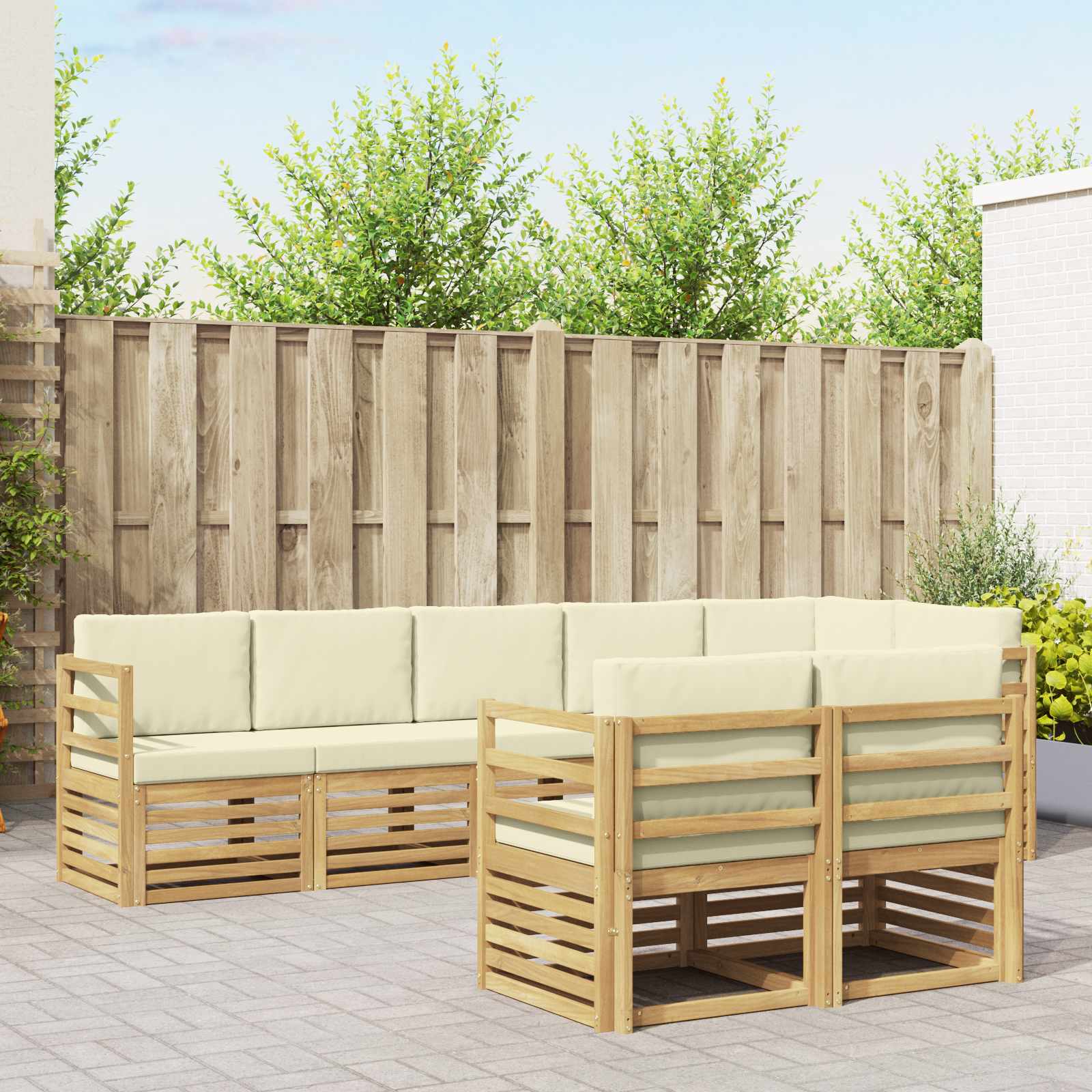Setovi sofa s jastukom 8 pcs Bijela i krem Čvrsto drvo akacije