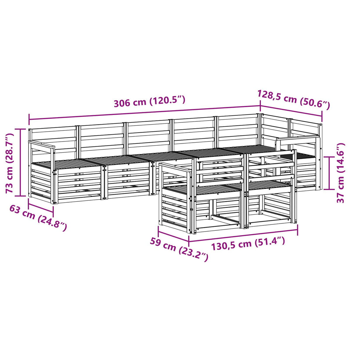Set vanjskih sofa 8 pcs Bijela 306 x 128,5 x 73 cm