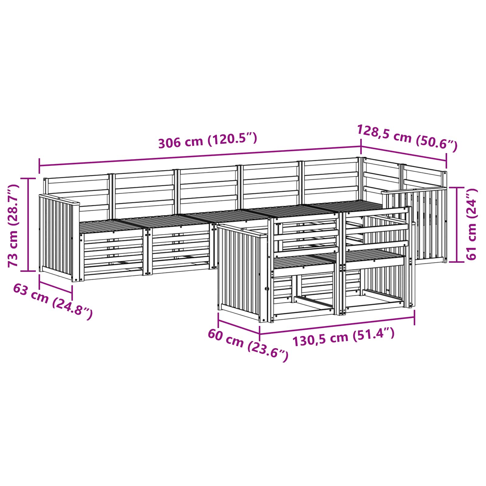 Set vanjskih sofa 8 pcs Bijela 306 x 128,5 x 73 cm