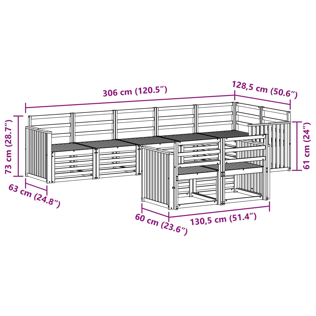 Set vanjskih sofa 8 pcs Bijela 306 x 128,5 x 73 cm