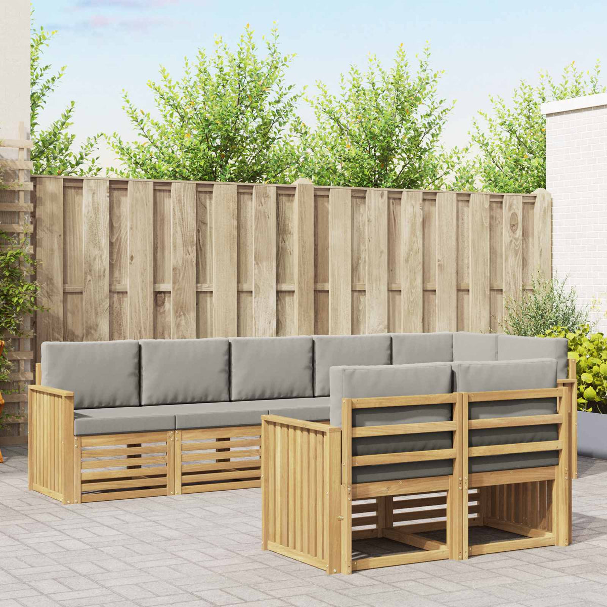 Set vanjskih sofa 8 kom. Bijela i svjetlosiva Poliester
