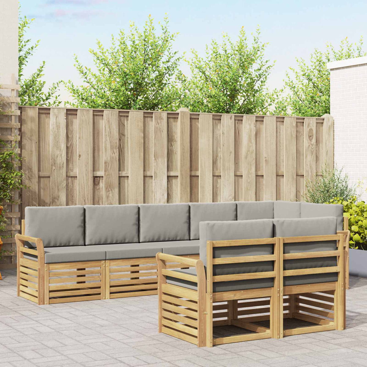 Set vanjskih sofa 8 kom. Bijela i svjetlosiva Poliester 308 x 130,5 x 73 cm