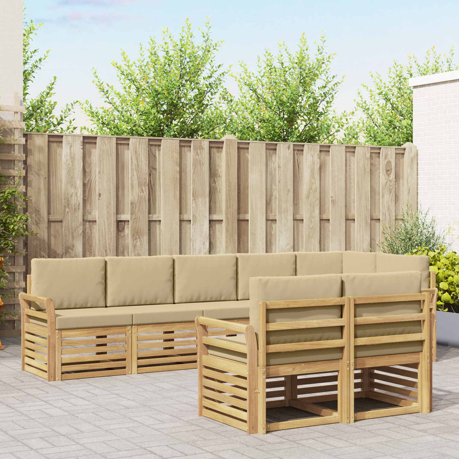 Set vanjskih sofa 8 pcs Bijela i bež 308 x 130,5 x 73 cm