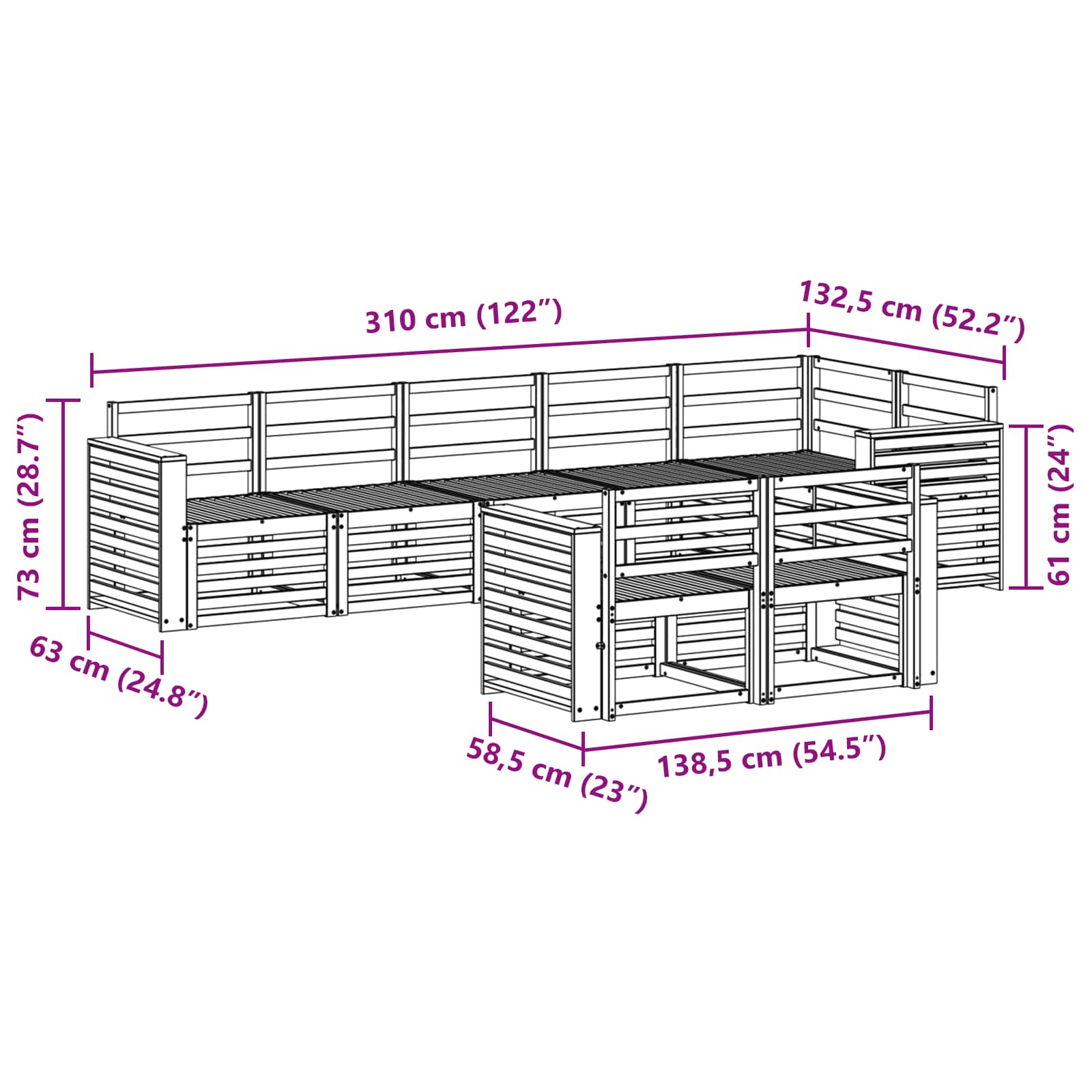 Set vanjskih sofa 8 pcs Bijela 310 x 132,5 x 73 cm