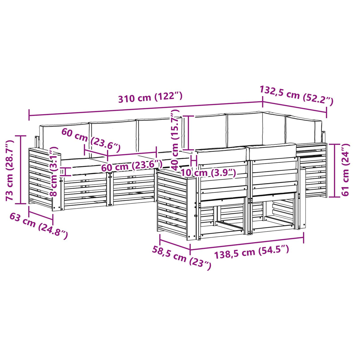 Set vanjskih sofa 8 pcs Bijela i krem 310 x 132,5 x 73 cm