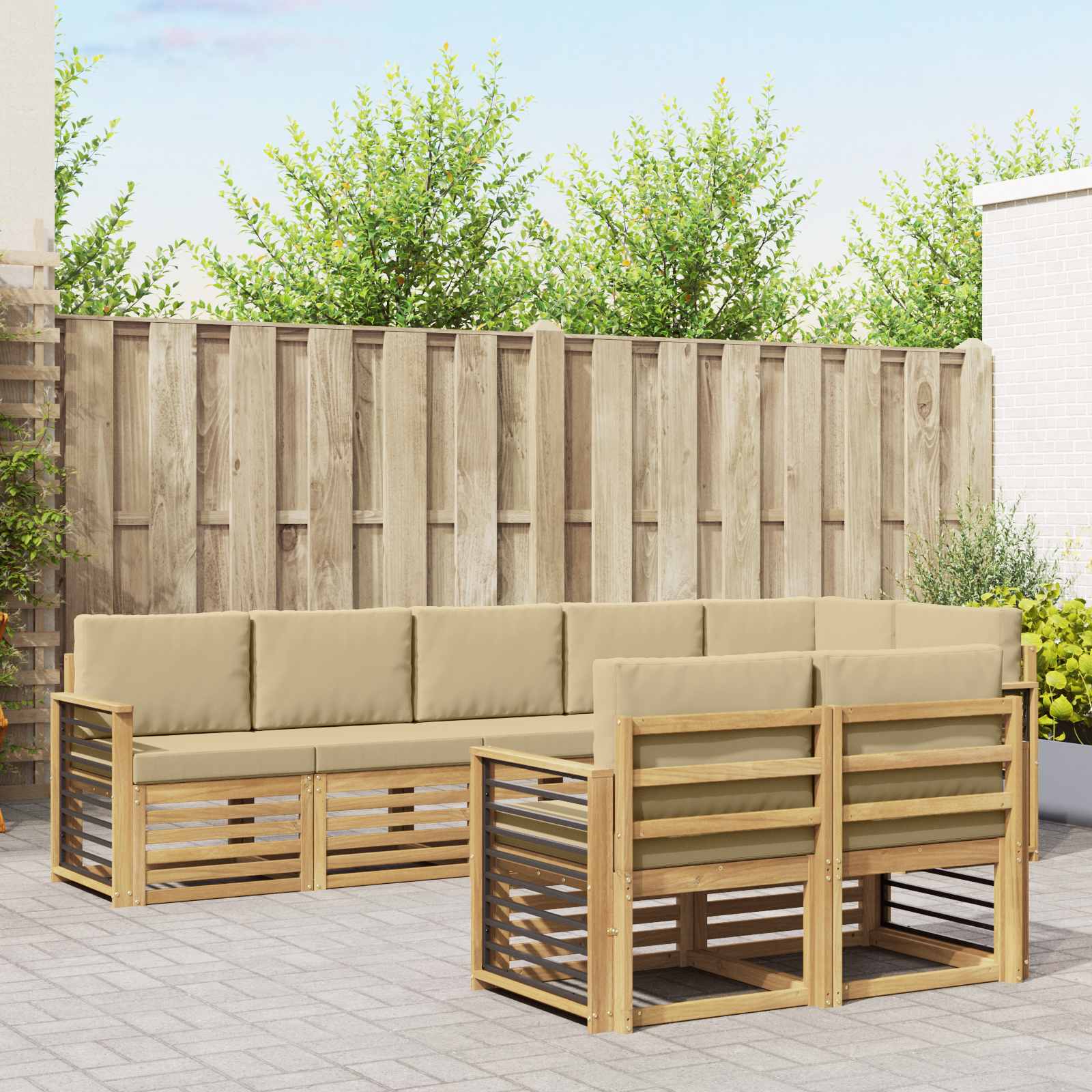 Set vanjskih sofa 8 pcs Bijela i bež 306 x 128,5 x 73 cm
