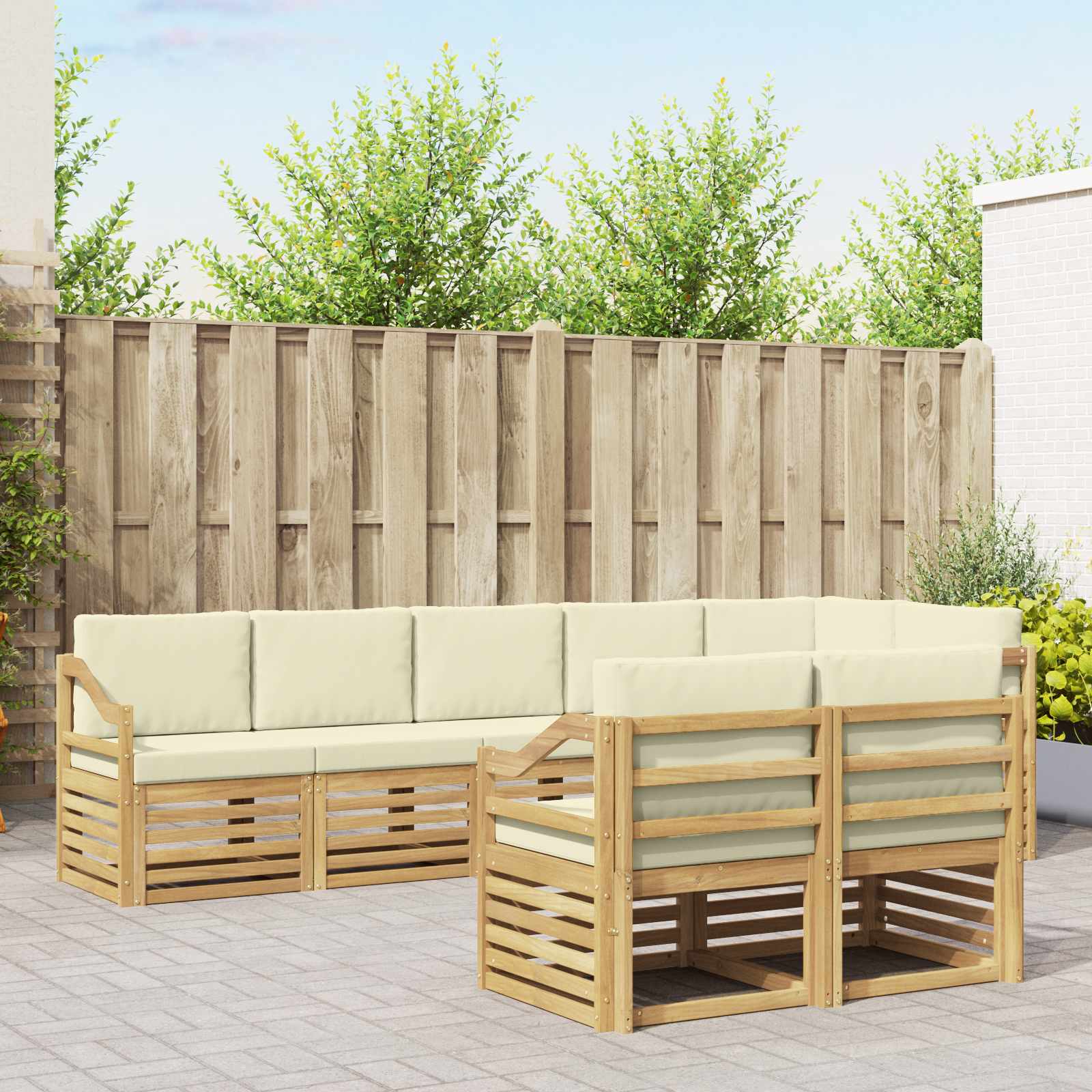 Setovi sofa s jastukom 8 pcs Bijela i krem Čvrsto drvo akacije