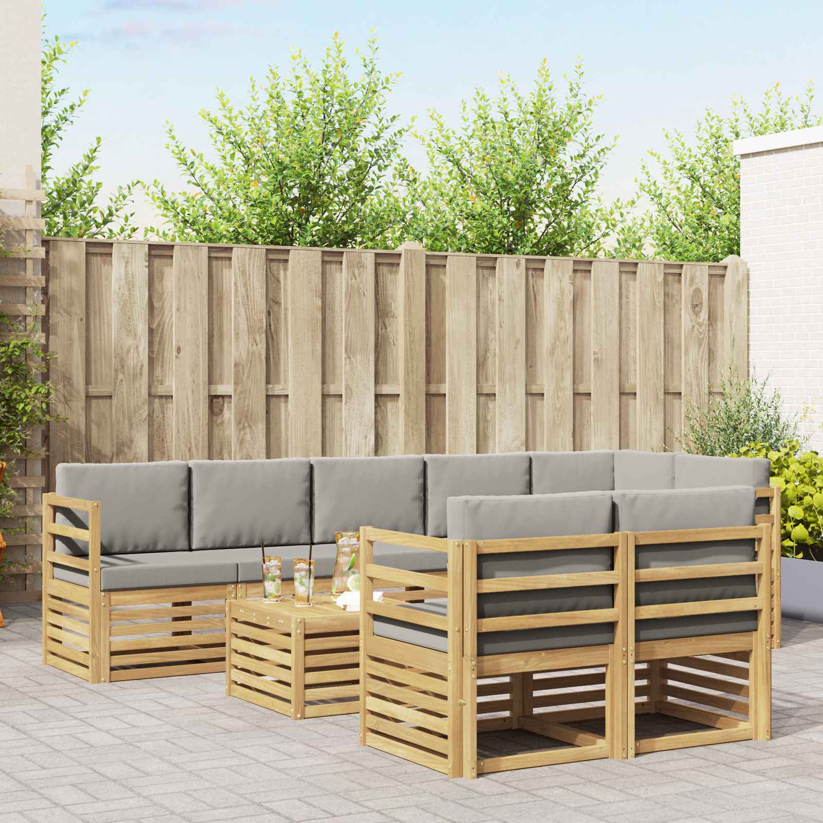 Set vanjskih sofa 9 pcs Bijela i svjetlosiva 59 x 59 x 37 cm