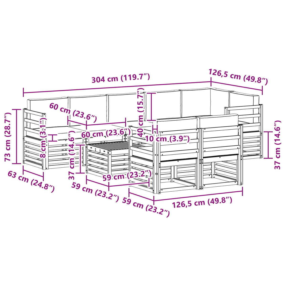Set vanjskih sofa 8 pcs Bijela i antracit 59 x 59 x 37 cm