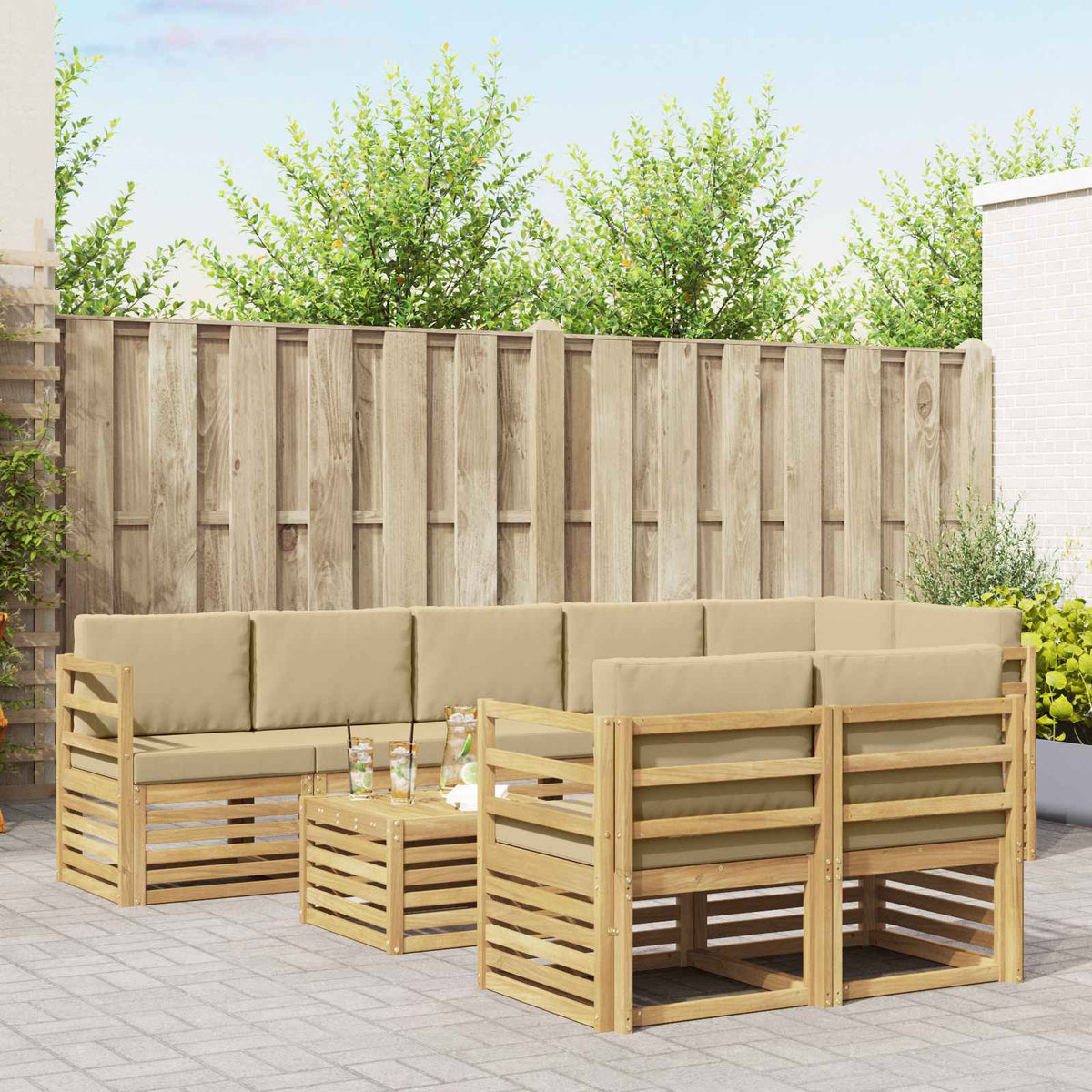 Set vanjskih sofa 9 pcs Bijela i bež 59 x 59 x 37 cm Poliester