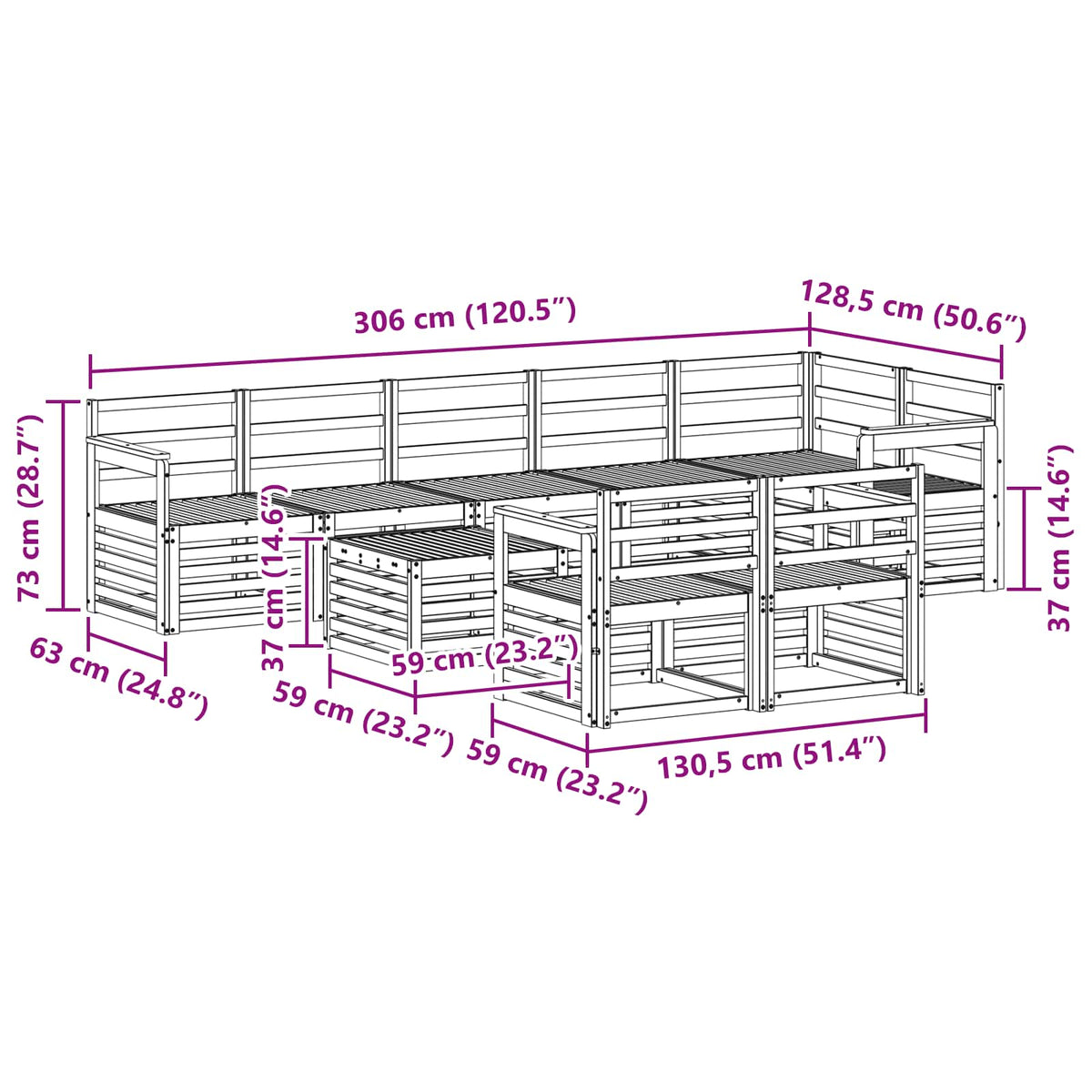 Set vanjskih sofa 9 pcs Bijela 59 x 59 x 37 cm