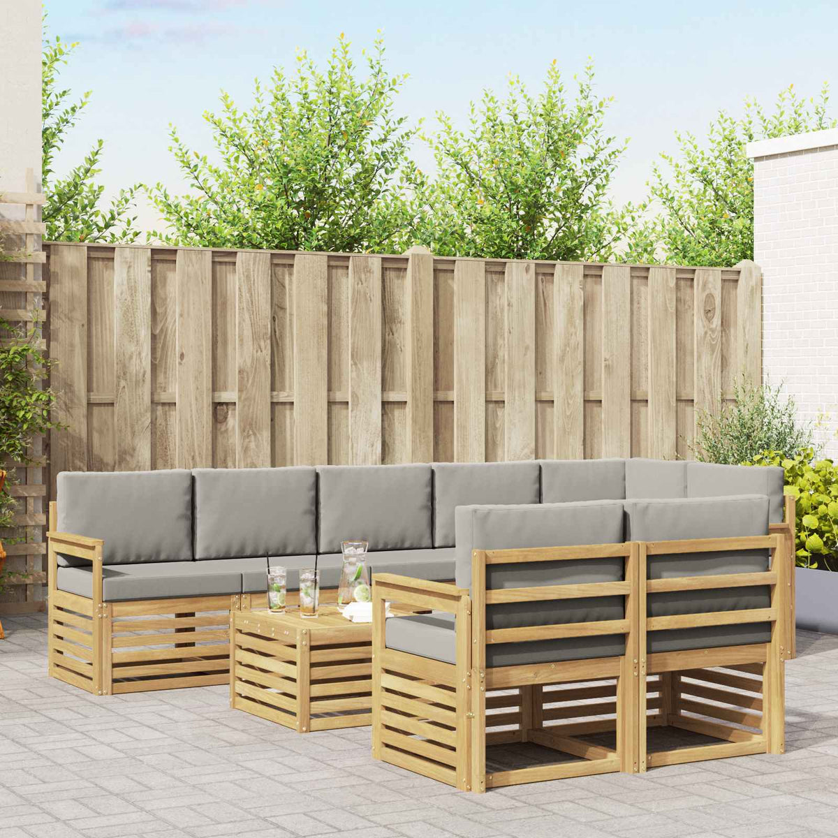 Set vanjskih sofa 9 kom. Bijela i svjetlosiva Poliester