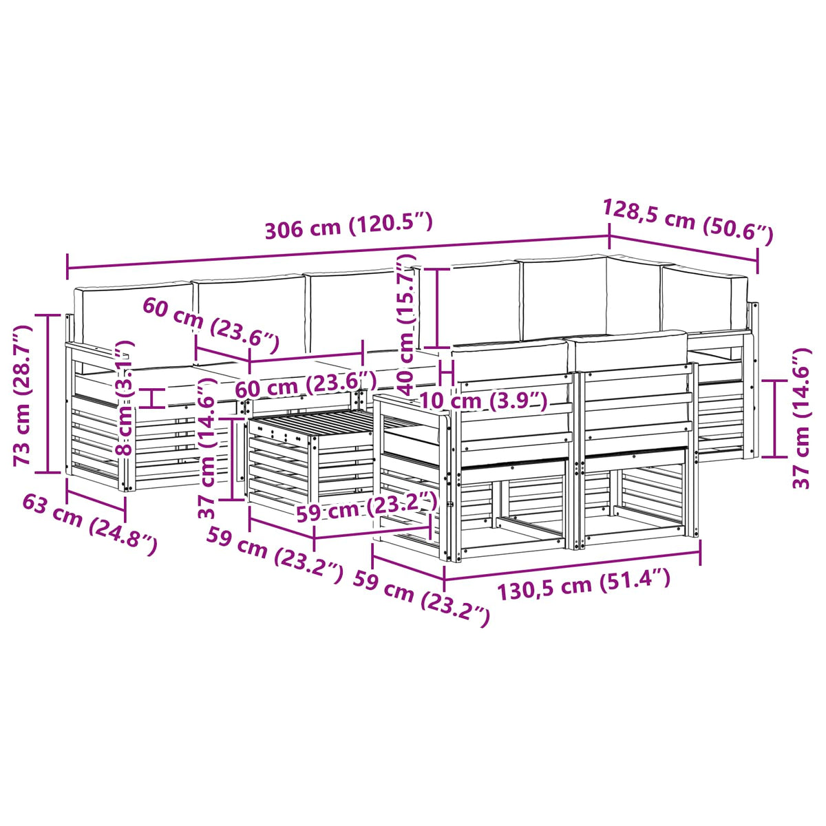 Set vanjskih sofa 8 pcs Bijela i antracit 59 x 59 x 37 cm