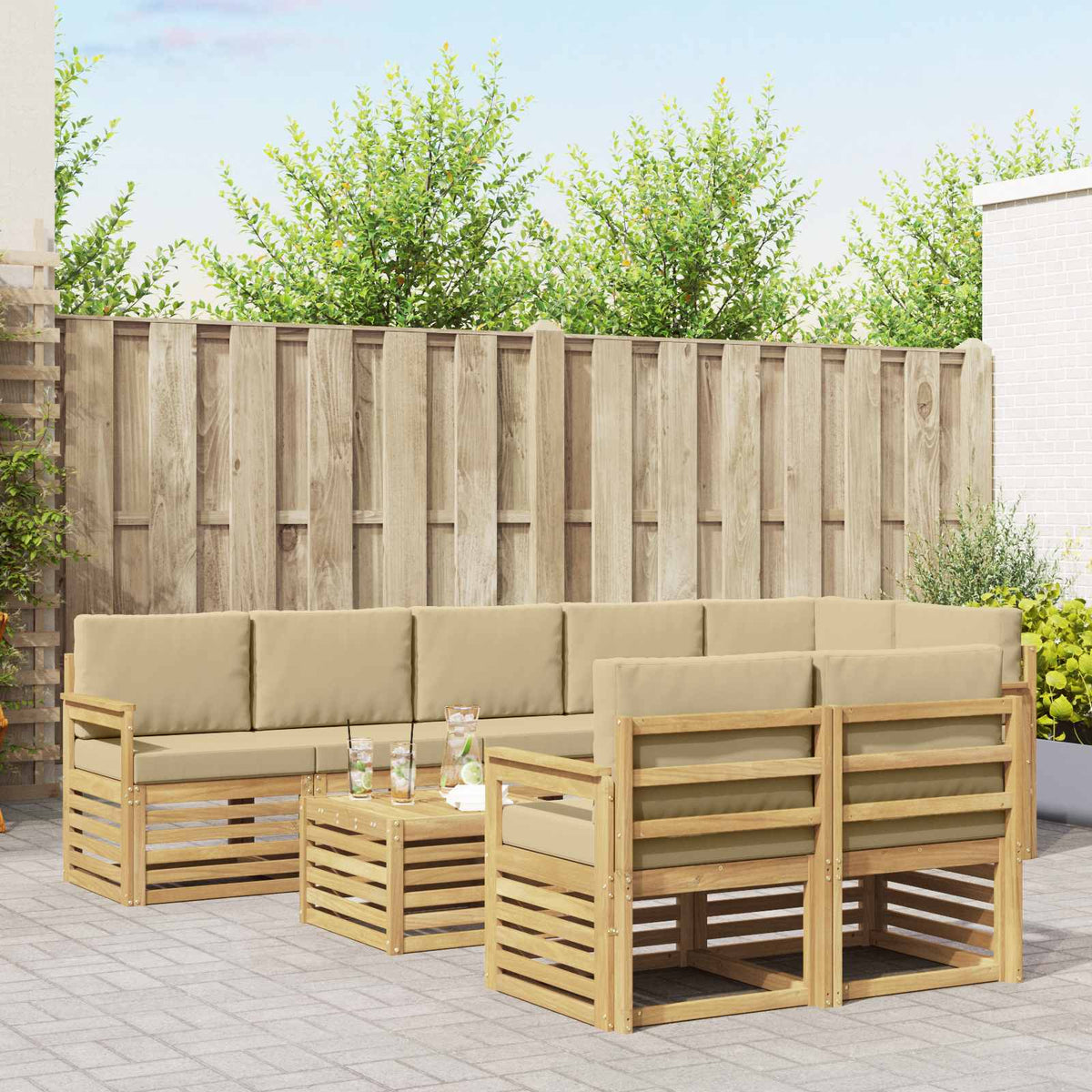 Set vanjskih sofa 8 pcs Bijela i bež 59 x 59 x 37 cm Poliester