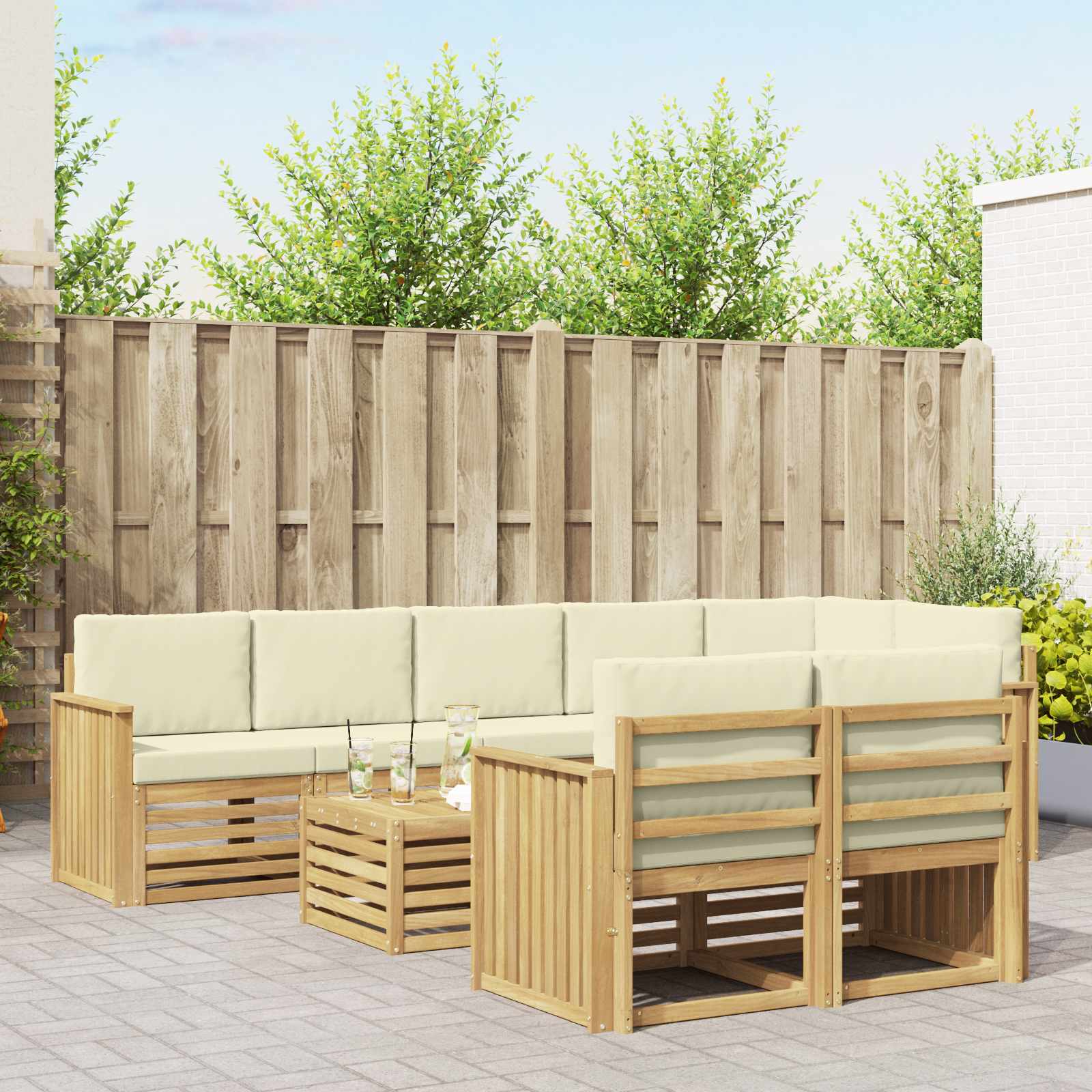 Set vanjskih sofa 9 pcs Bijela i krem 59 x 59 x 37 cm Poliester