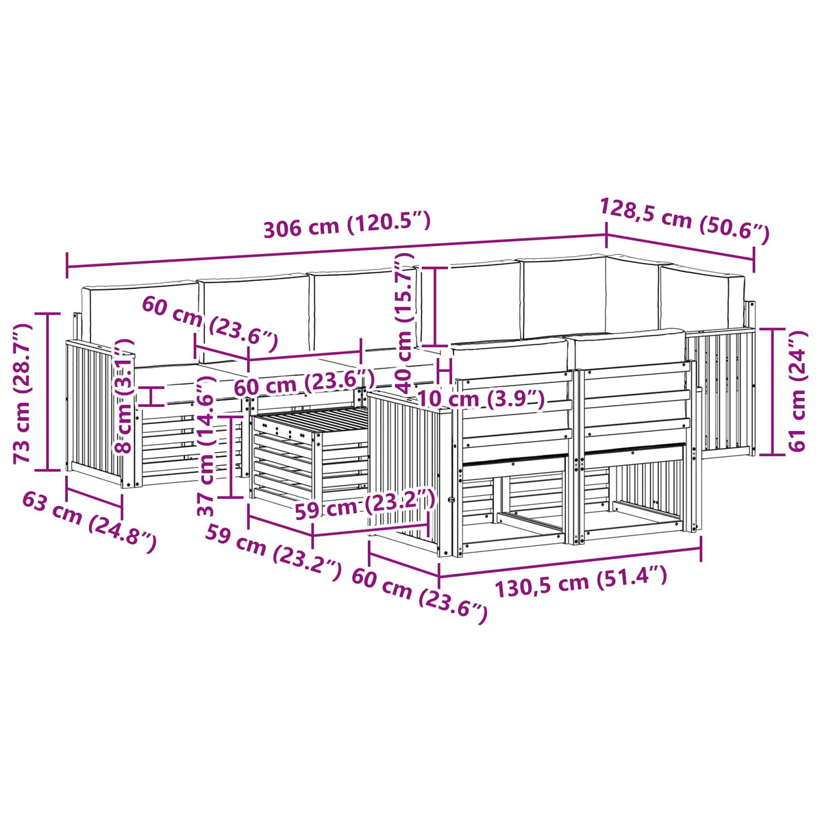 Set vanjskih sofa 9 pcs Bijela i svjetlosiva 59 x 59 x 37 cm