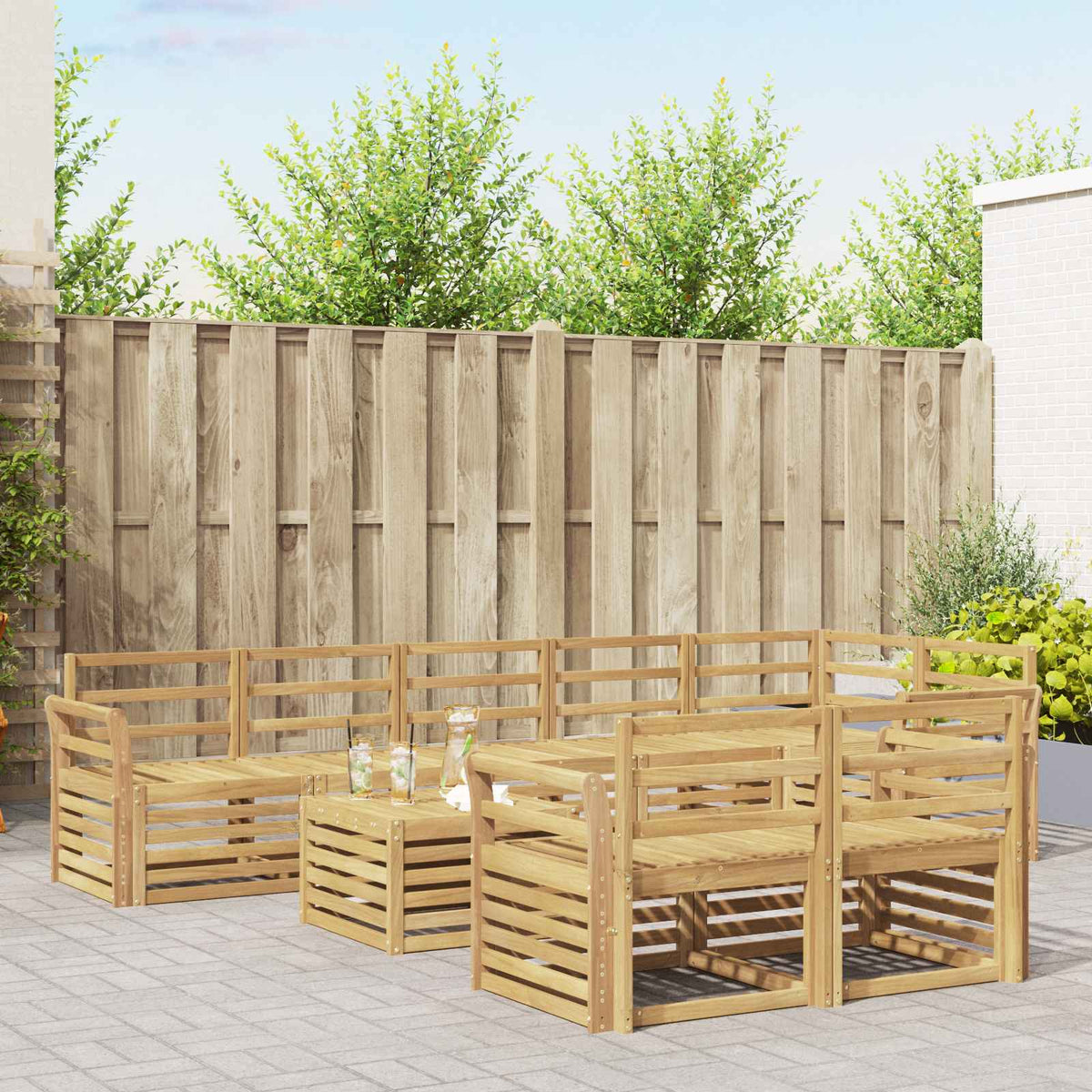 Set vanjskih sofa 9 kom. Bijela Čvrsto drvo akacije