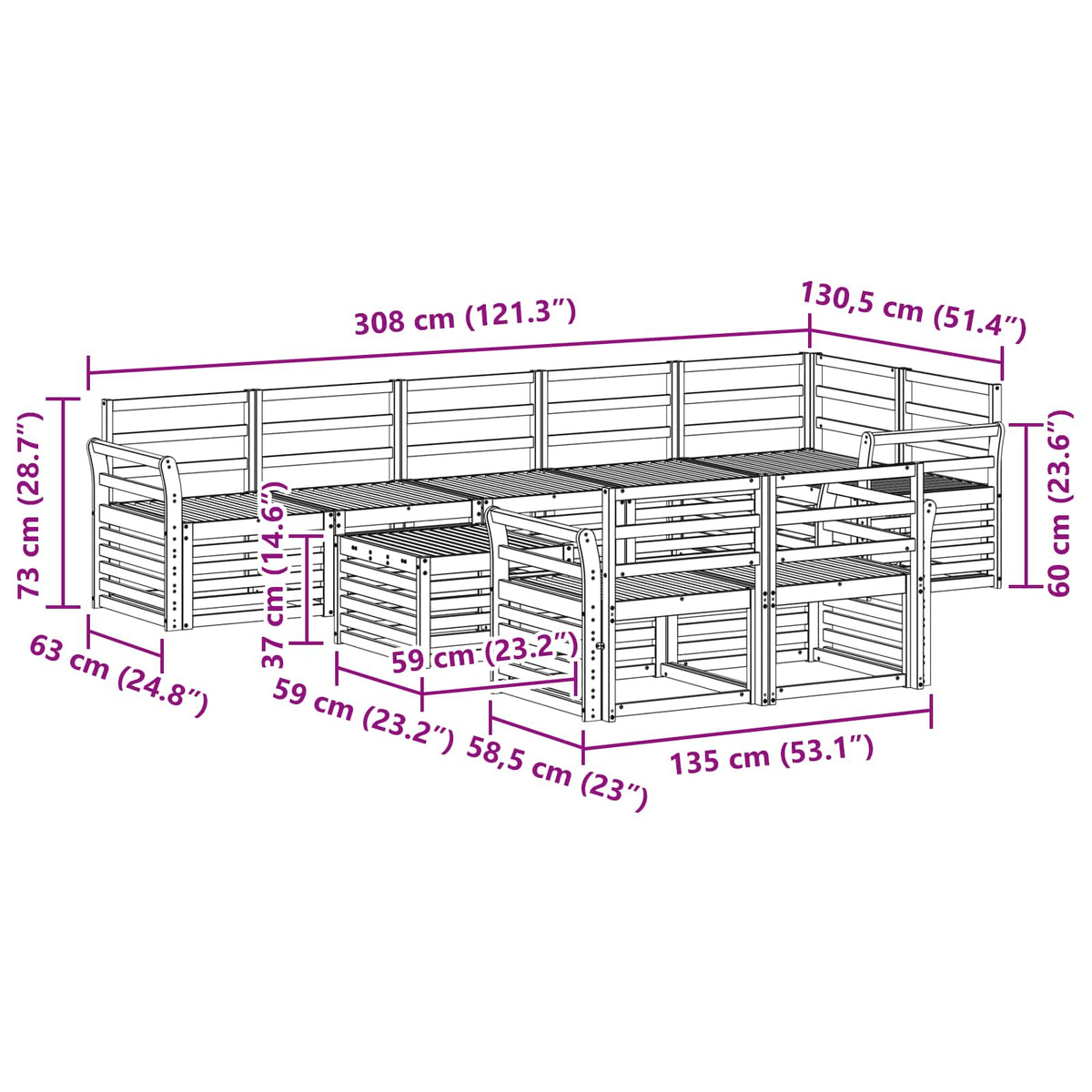 Set vanjskih sofa 9 kom. Bijela Čvrsto drvo akacije