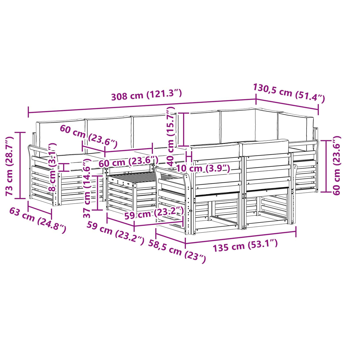 Set vanjskih sofa 9 pcs Bijela i antracit 59 x 59 x 37 cm