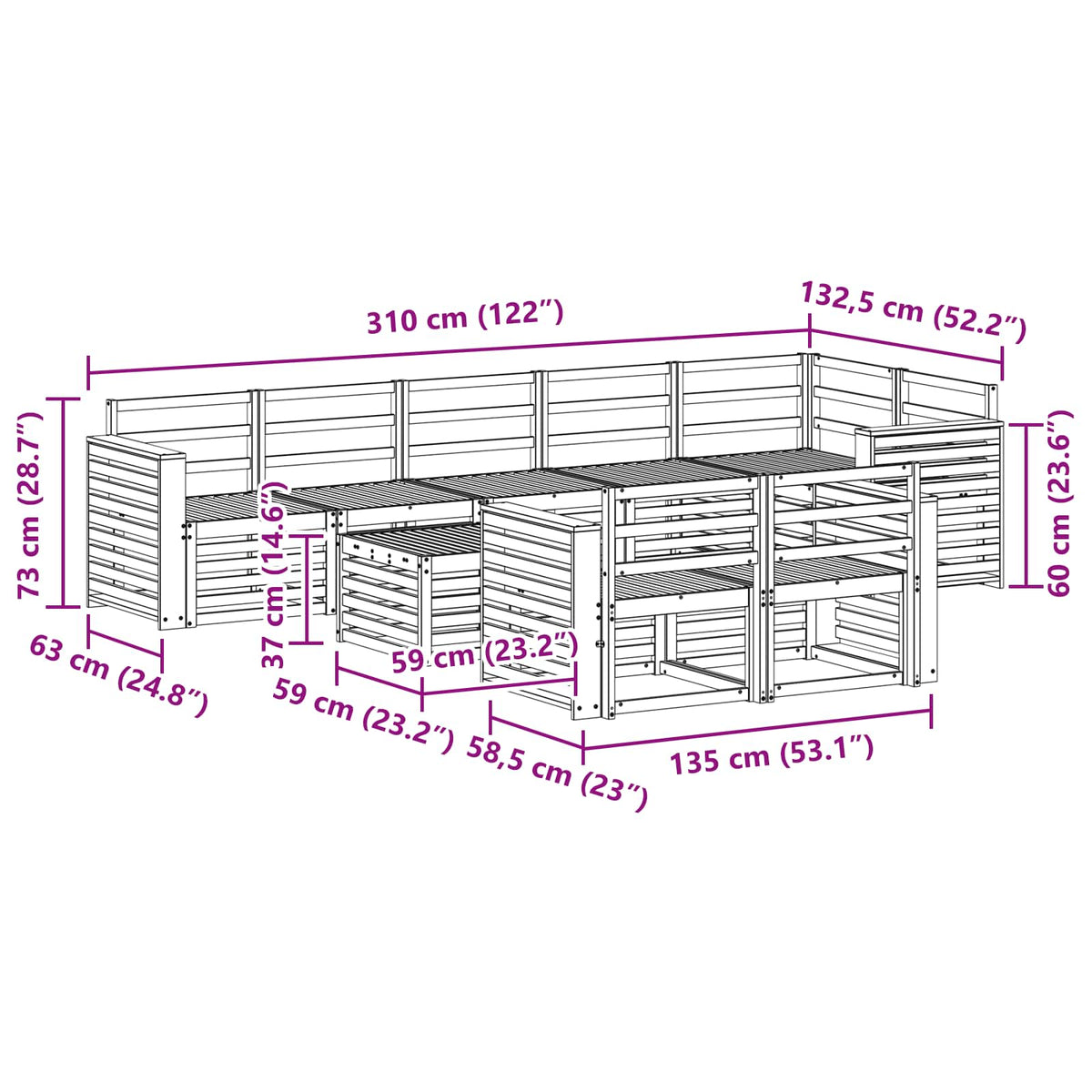Set vanjskih sofa 9 kom. Bijela Čvrsto drvo akacije