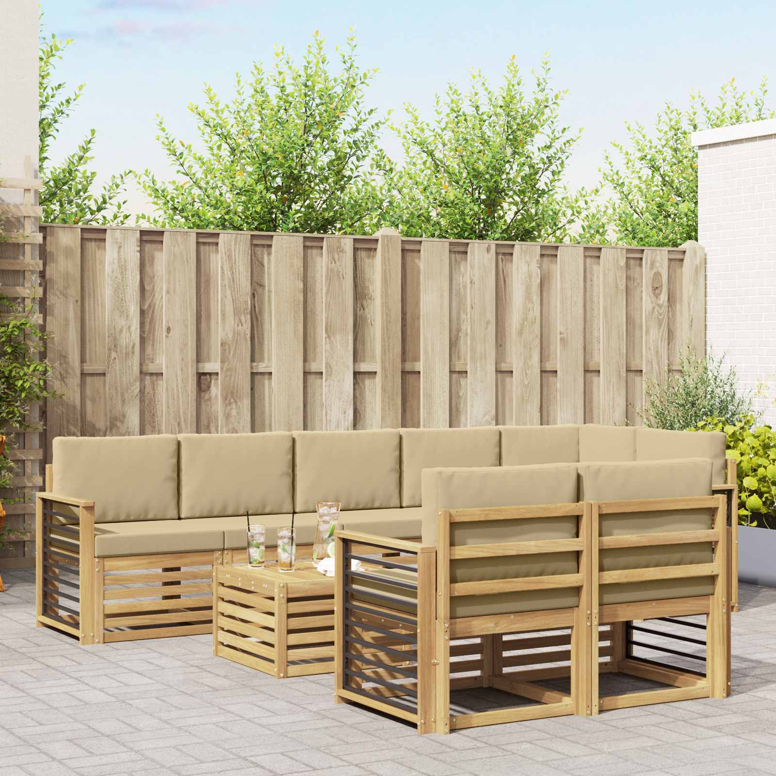 Set vanjskih sofa 9 pcs Bijela i bež 59 x 59 x 37 cm Poliester
