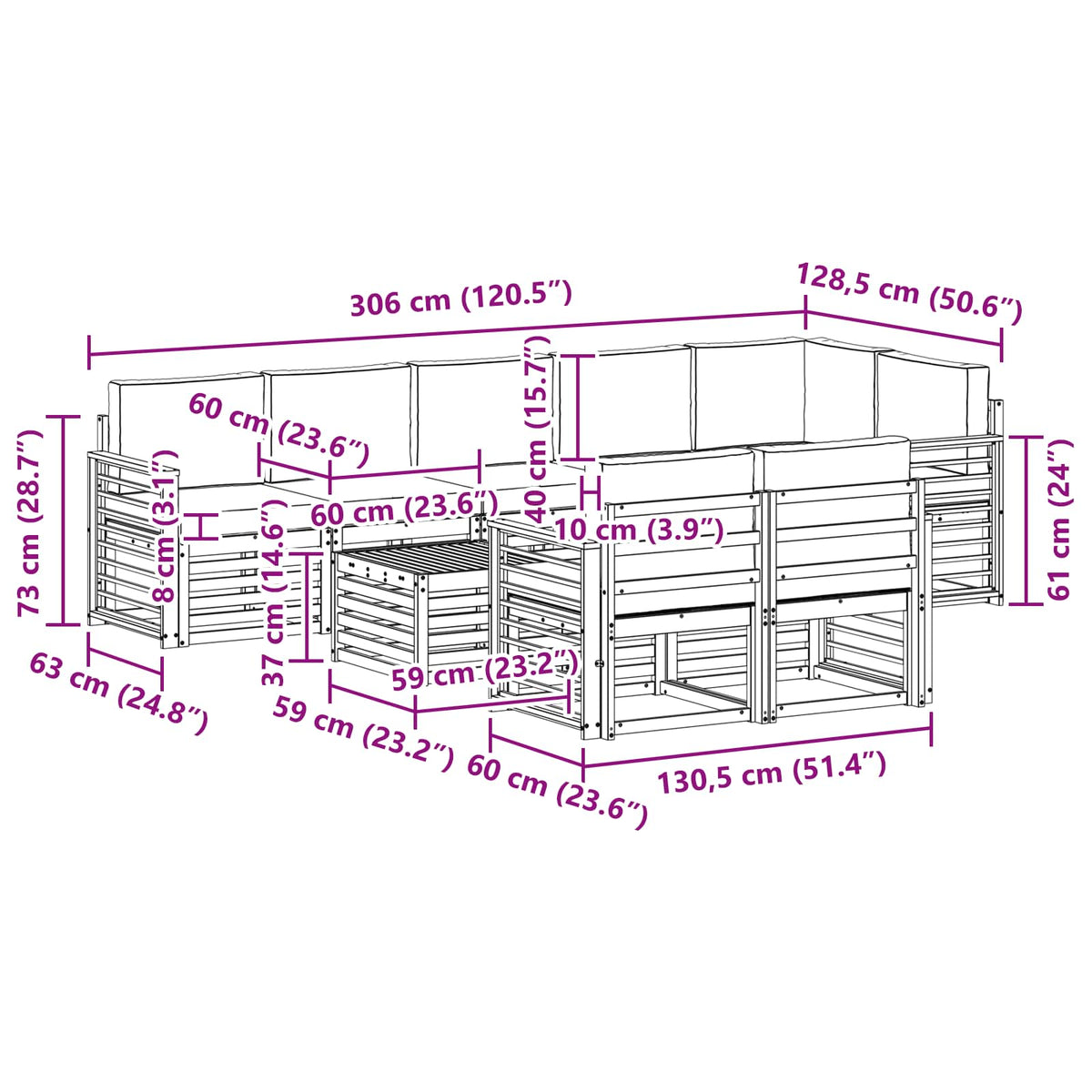 Set vanjskih sofa 9 pcs Bijela i bež 59 x 59 x 37 cm Poliester