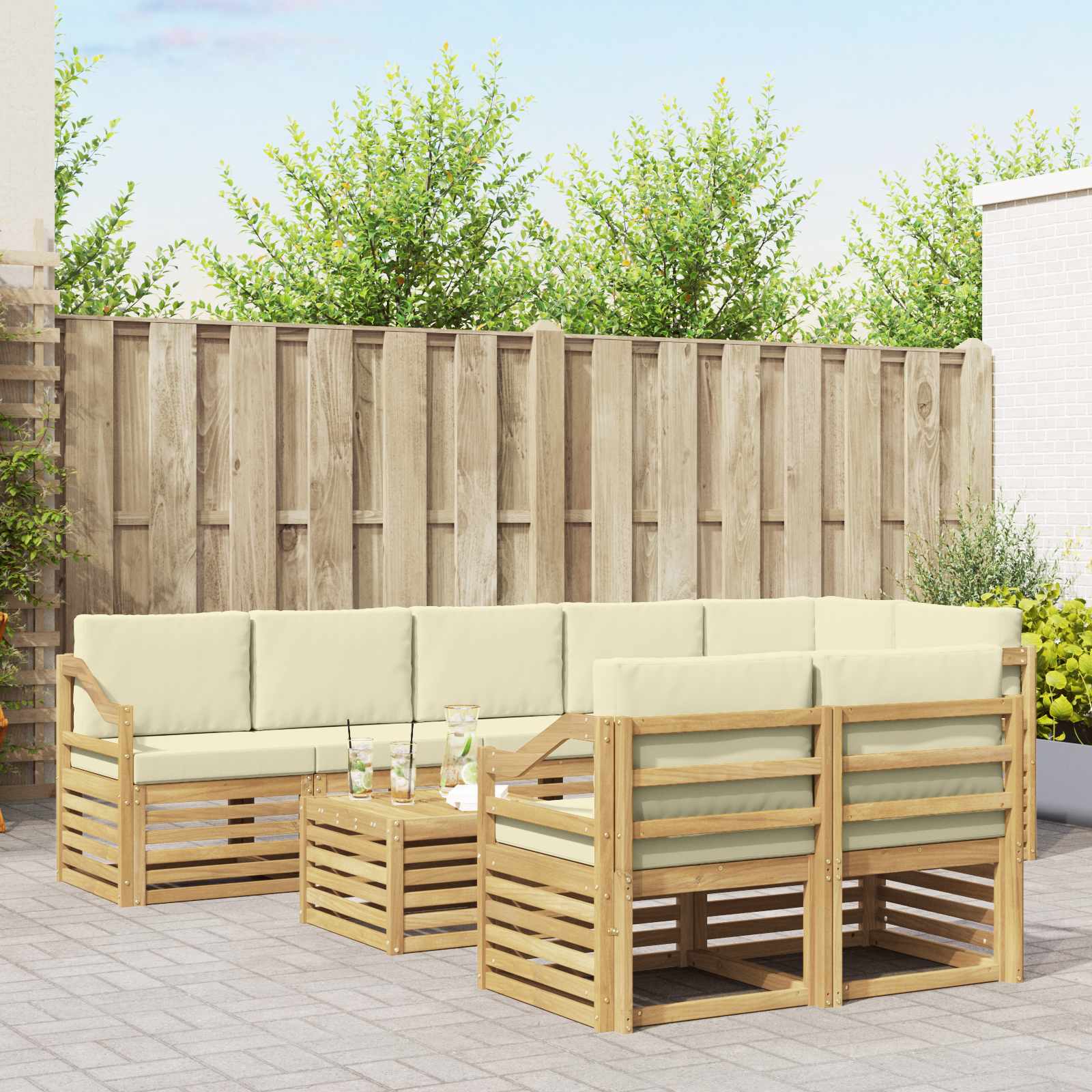 Setovi sofa s jastukom 9 pcs Bijela i krem Čvrsto drvo akacije