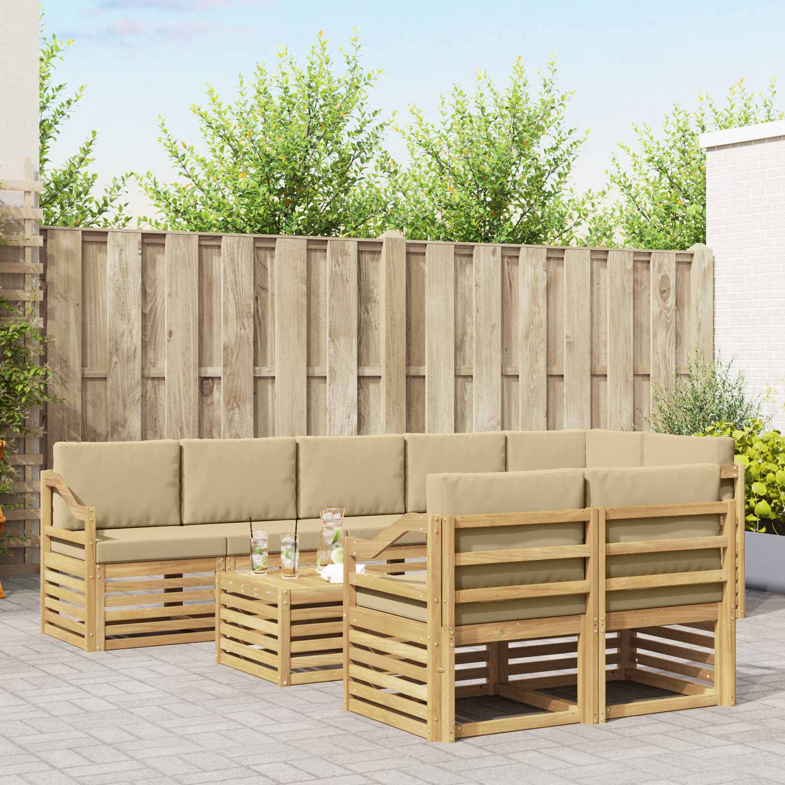 Set vanjskih sofa 9 pcs Bijela i bež 59 x 59 x 37 cm Poliester