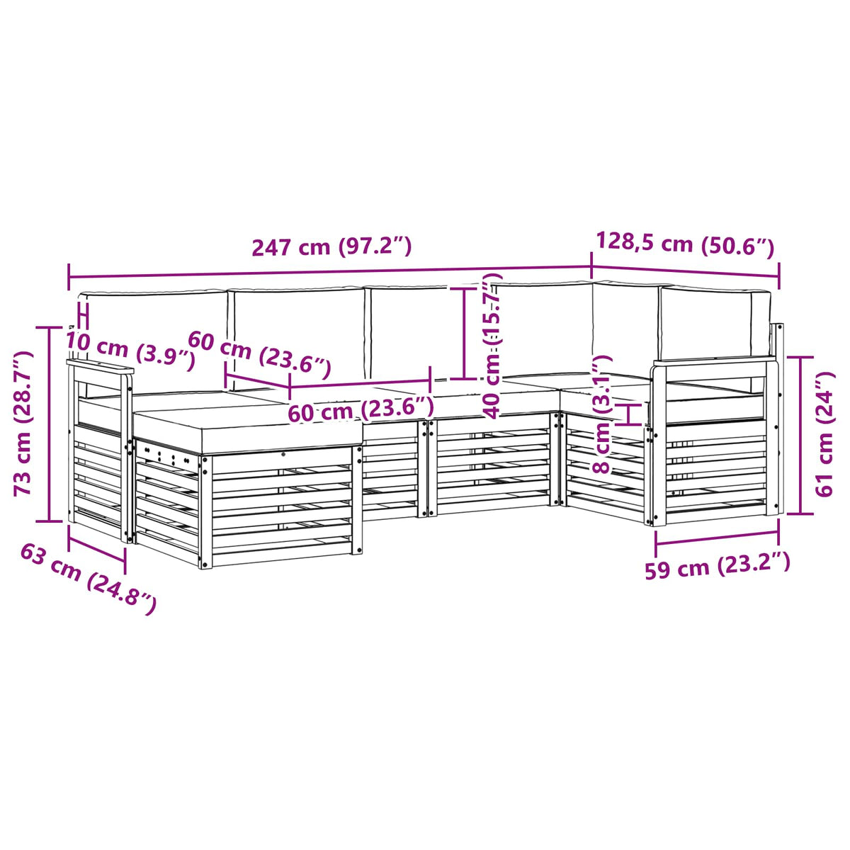 Set vanjskih sofa 6 pcs Bijela i bež 247 x 128,5 x 73 cm