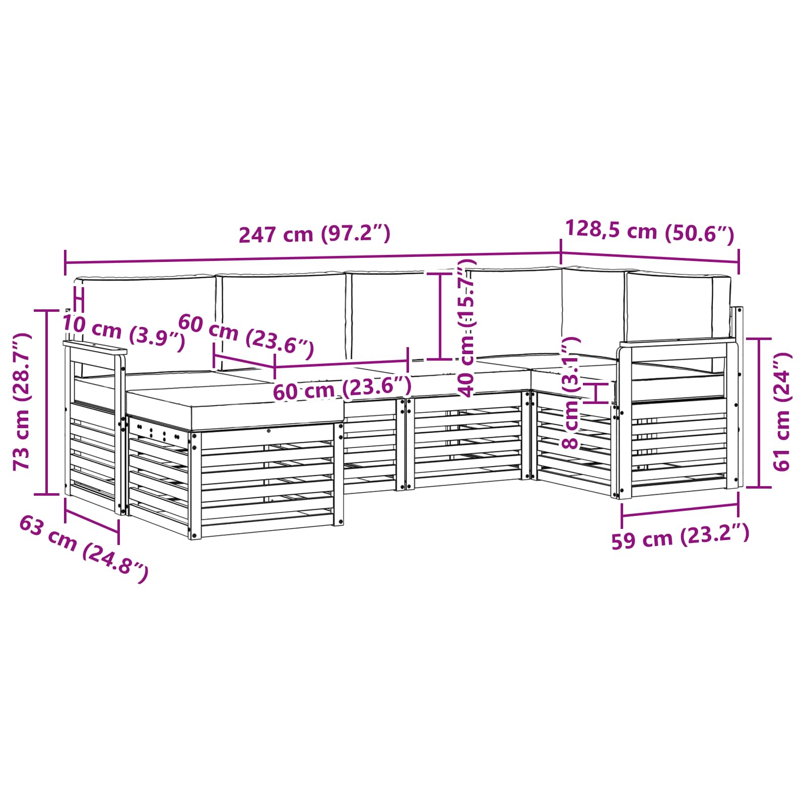 Set vanjskih sofa 6 pcs Bijela i bež 247 x 128,5 x 73 cm