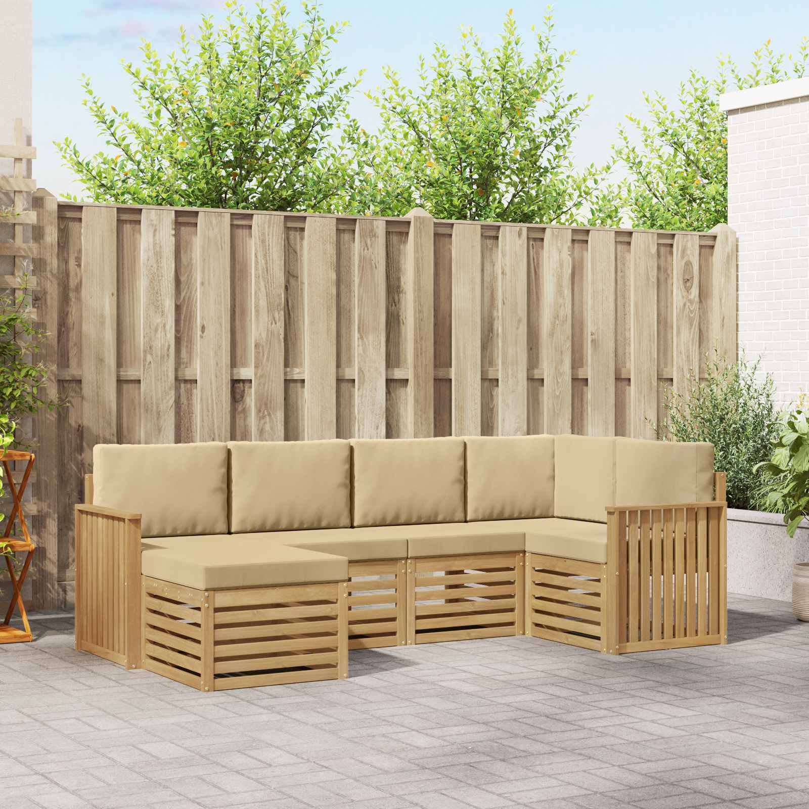 Set vanjskih sofa 6 pcs Bijela i bež Poliester