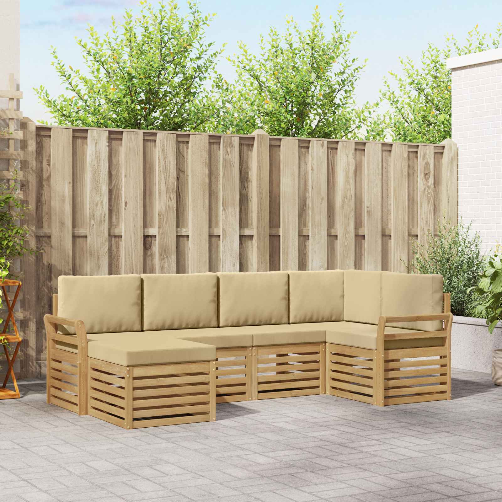 Set vanjskih sofa 6 pcs Bijela i bež Poliester