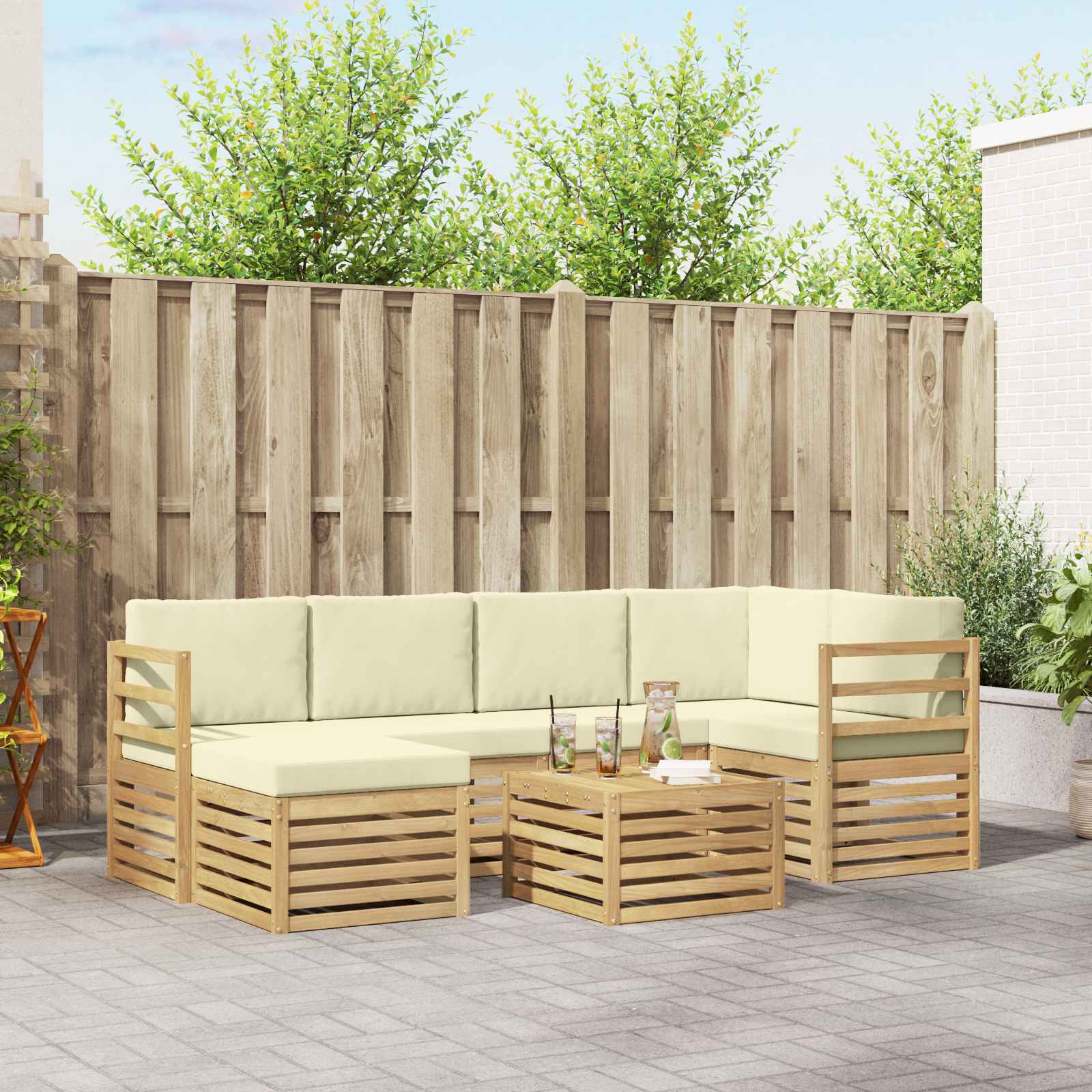 Set vanjskih sofa 7 pcs Bijela i krem Poliester