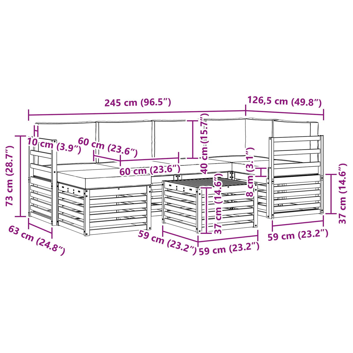 Set vanjskih sofa 7 pcs Bijela i krem Poliester