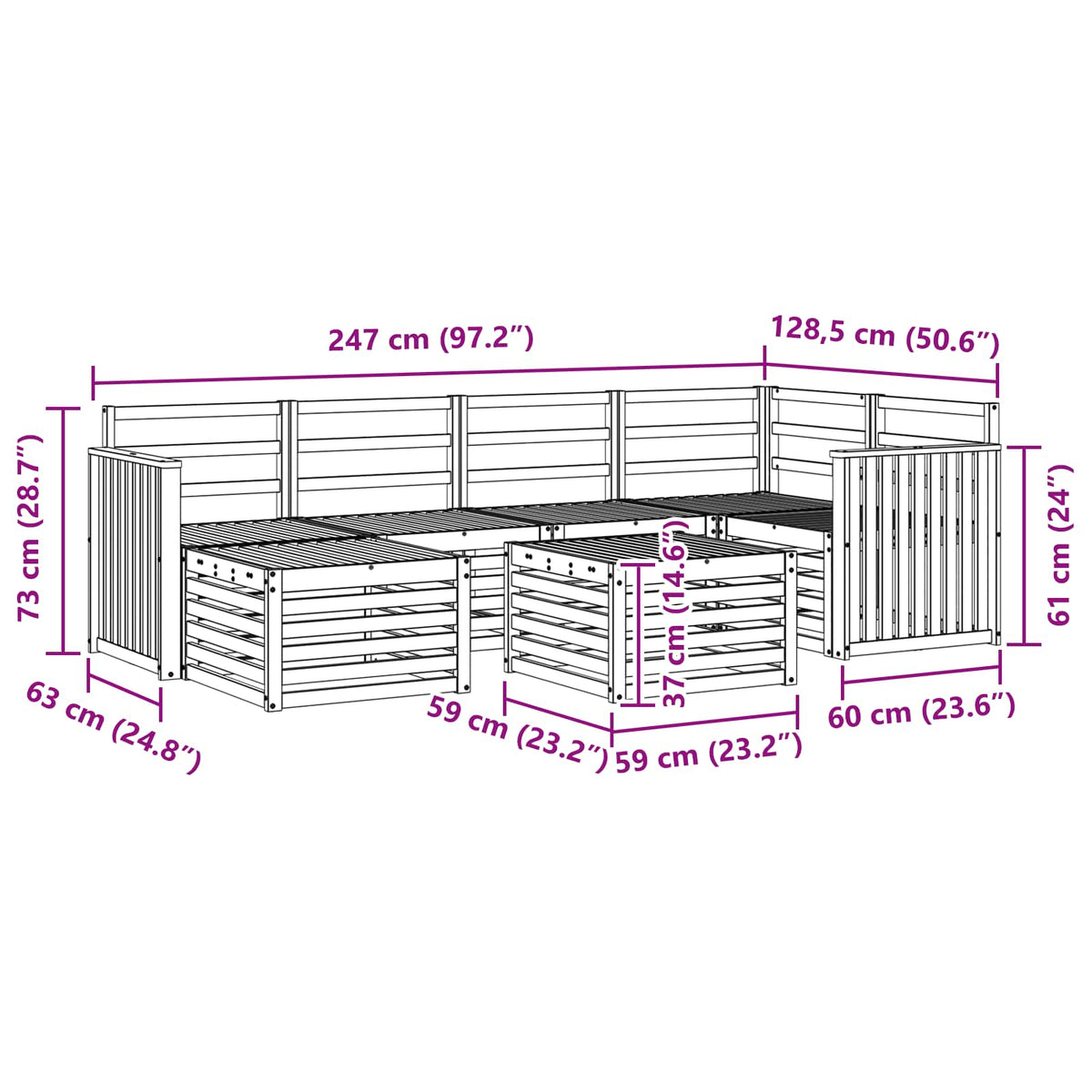 Set vanjskih sofa 7 kom. Bijela Poliester