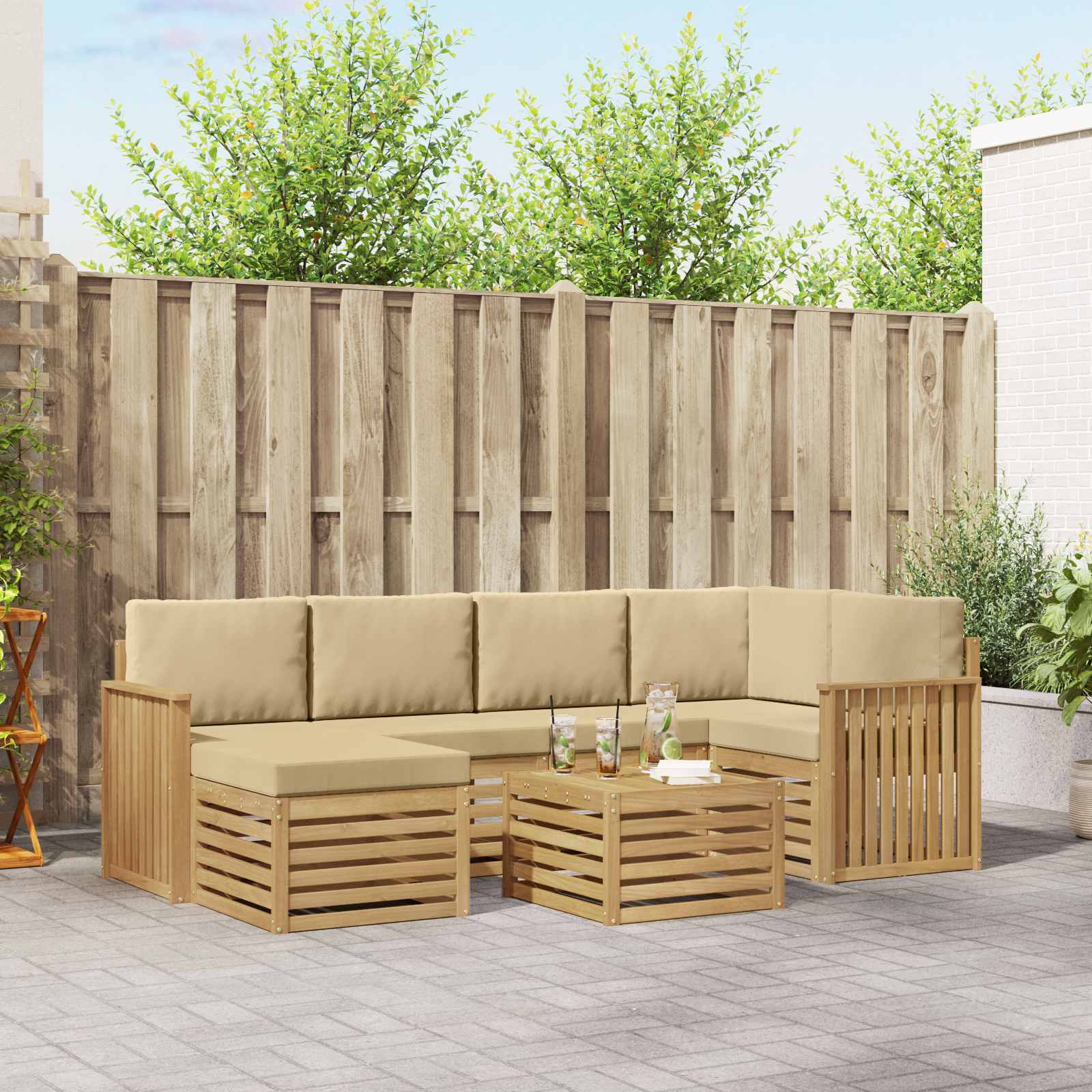 Set vanjskih sofa 7 pcs Bijela i bež Poliester