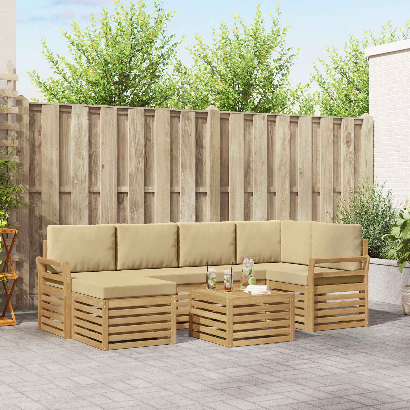 Set vanjskih sofa 7 pcs Bijela i bež Poliester