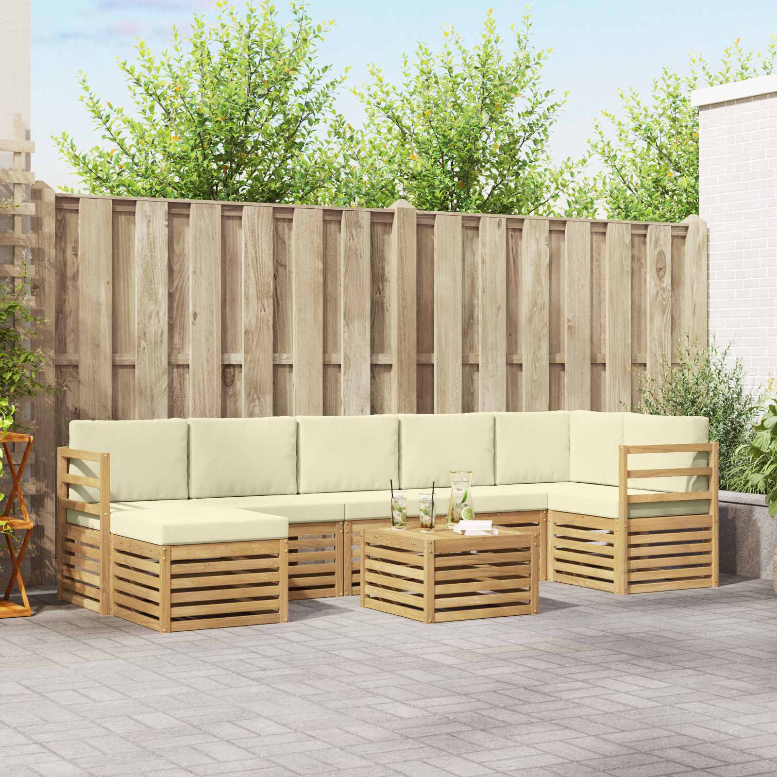 Set vanjskih sofa 8 pcs Bijela i krem 59 x 59 x 37 cm Poliester