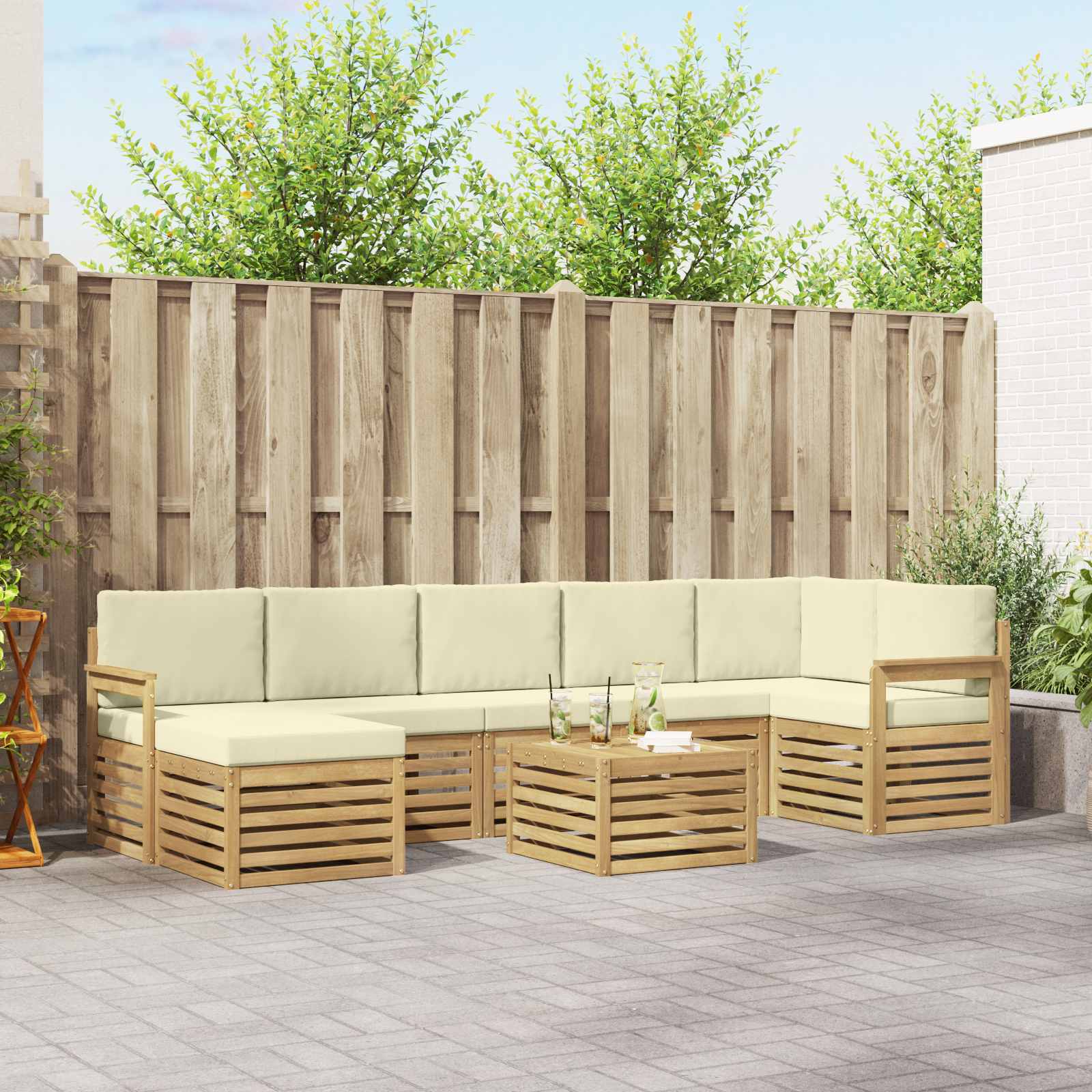 Set vanjskih sofa 8 pcs Bijela i krem 59 x 59 x 37 cm Poliester
