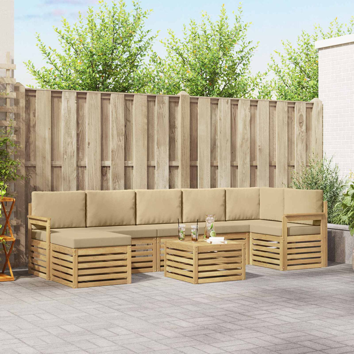 Set vanjskih sofa 7 pcs Bijela i Bež 59 x 59 x 37 cm Poliester