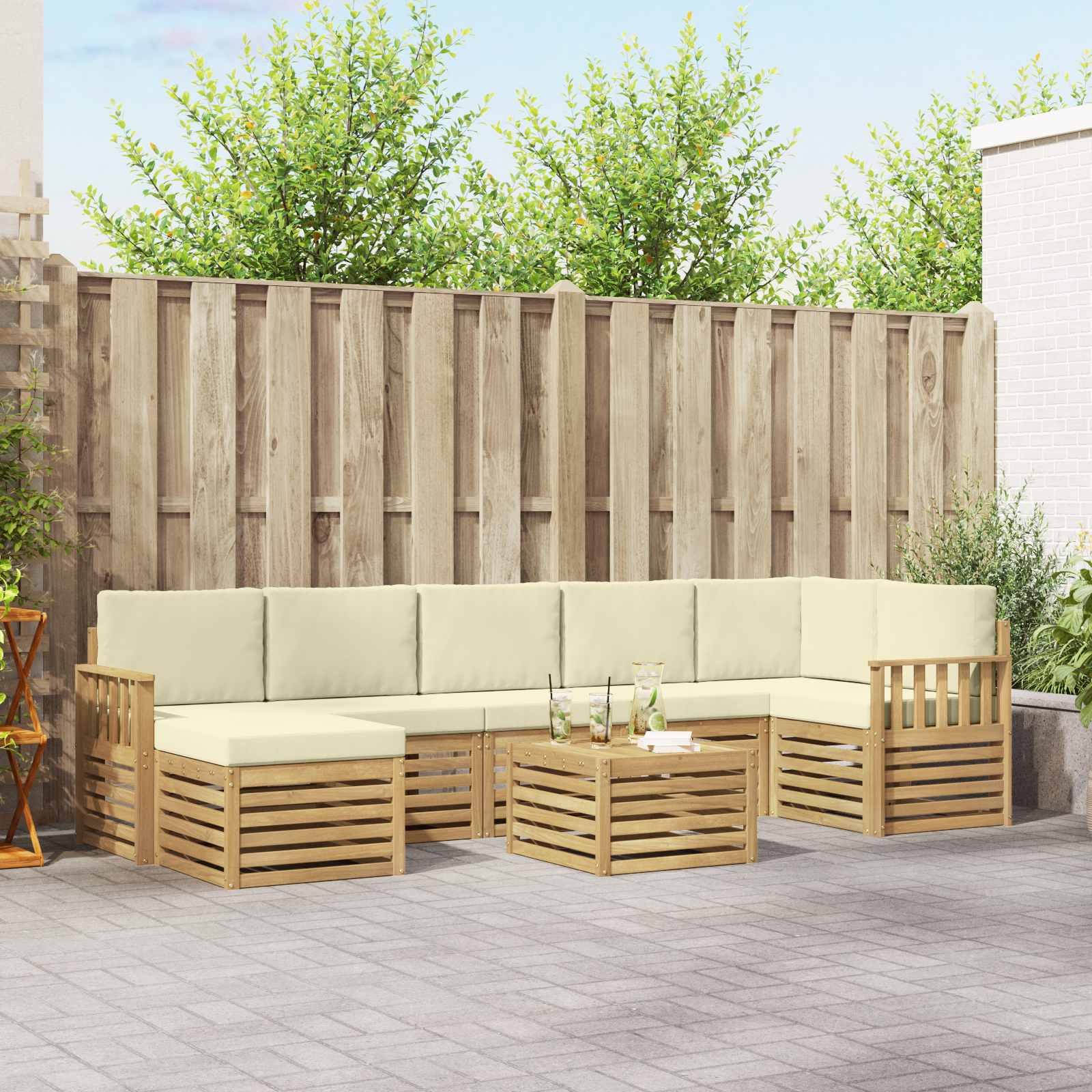 Set vanjskih sofa 8 pcs Bijela i krem 59 x 59 x 37 cm Poliester