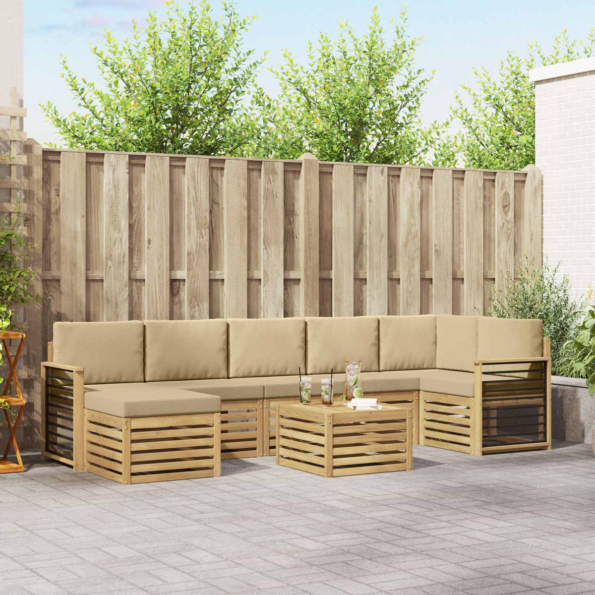 Set vanjskih sofa 8 pcs Bijela i bež 59 x 59 x 37 cm Poliester