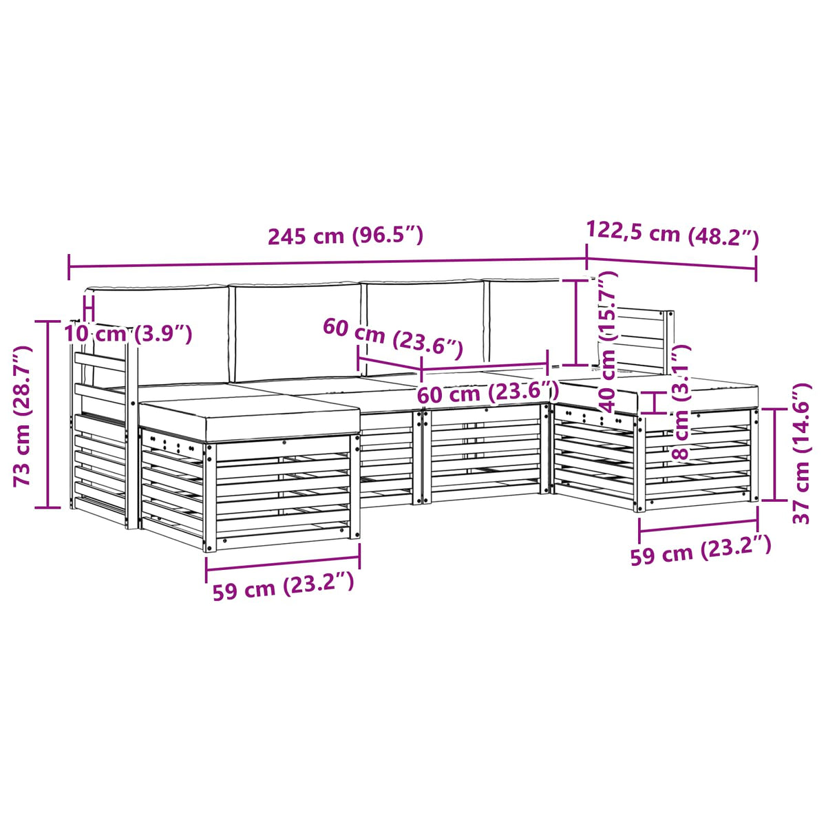 Setovi sofa 6 pcs Bijela i svjetlosiva 245 x 122,5 x 73 cm