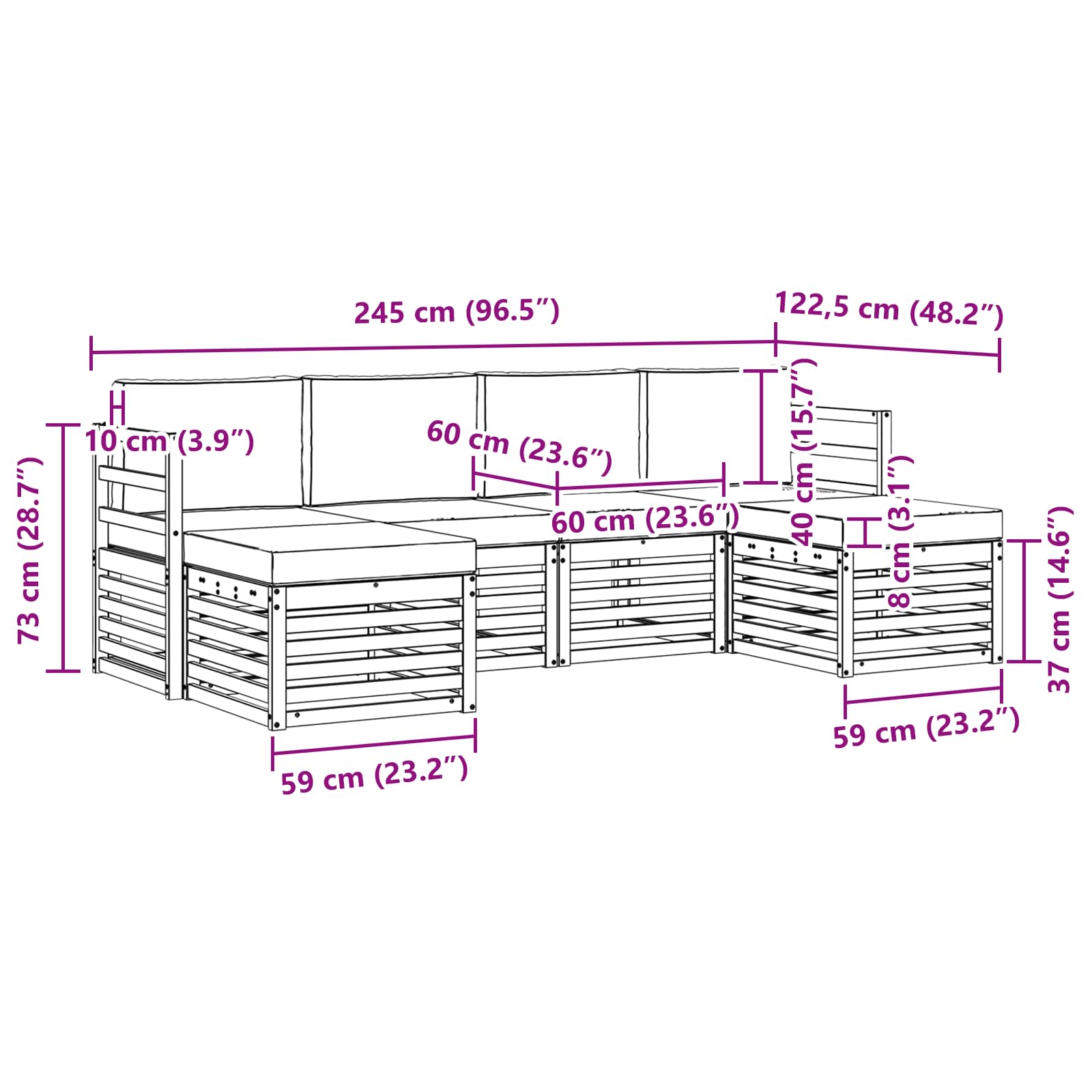 Setovi sofa 6 pcs Bijela i svjetlosiva 245 x 122,5 x 73 cm