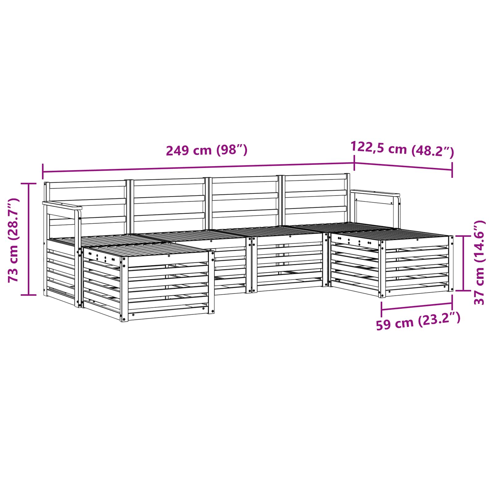 Set vanjskih sofa 5 pcs Bijela 249 x 122,5 x 73 cm